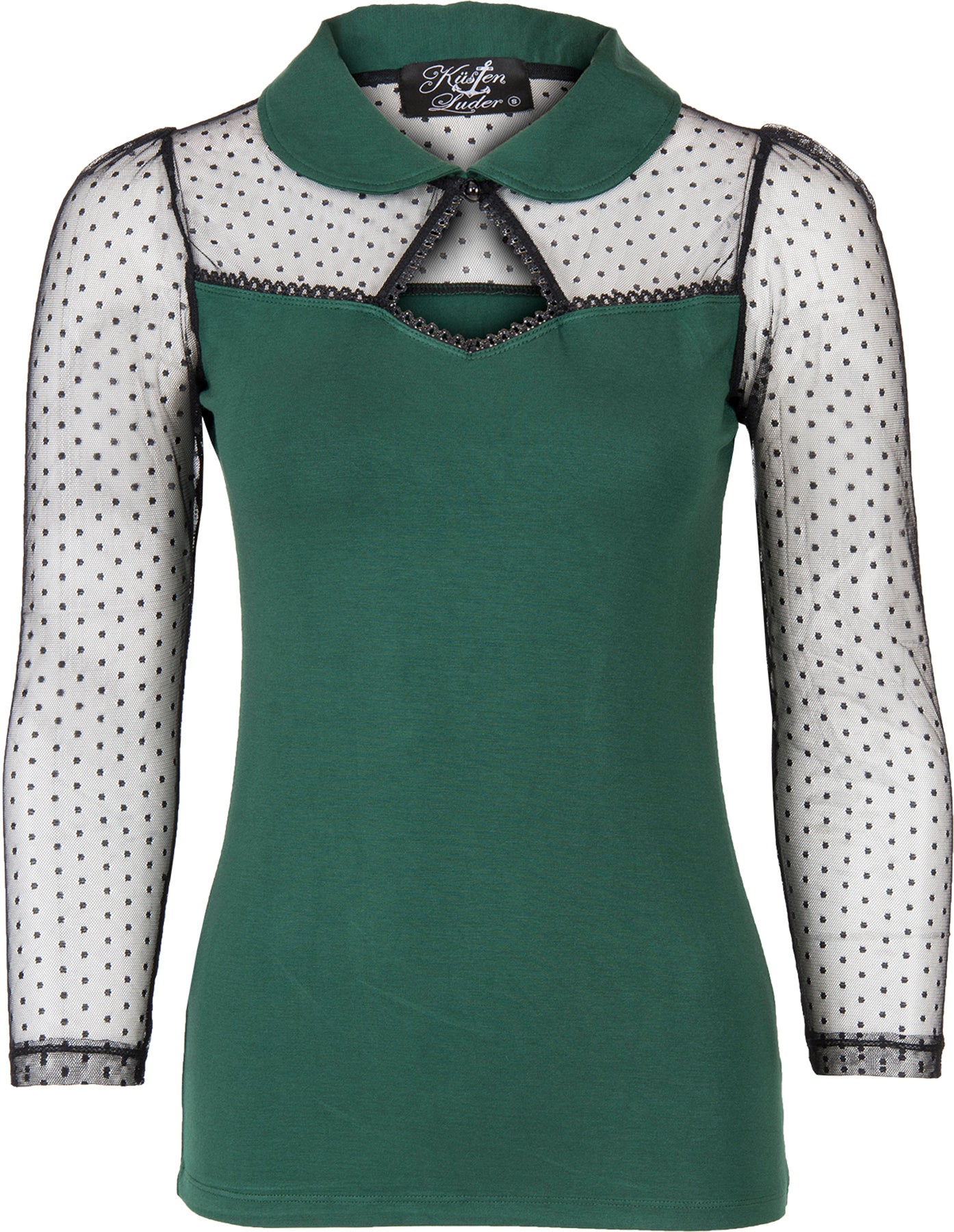 Kuestenluder_THELA_Polka_Dot_LACE_Mesh_Bubikragen_SHIRT_Oberteil_Gruen_killer_kirsche