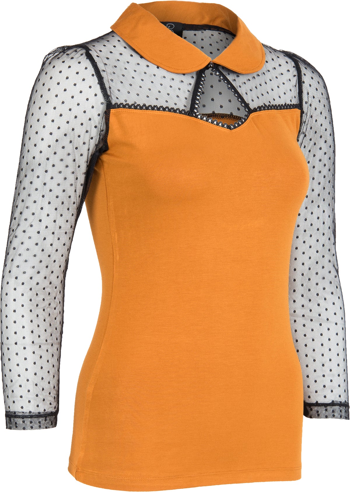 Kuestenluder_THELA_Polka_Dot_LACE_Mesh_Bubikragen_SHIRT_Oberteil_Senfgelb-3xtLC6XLpyATab