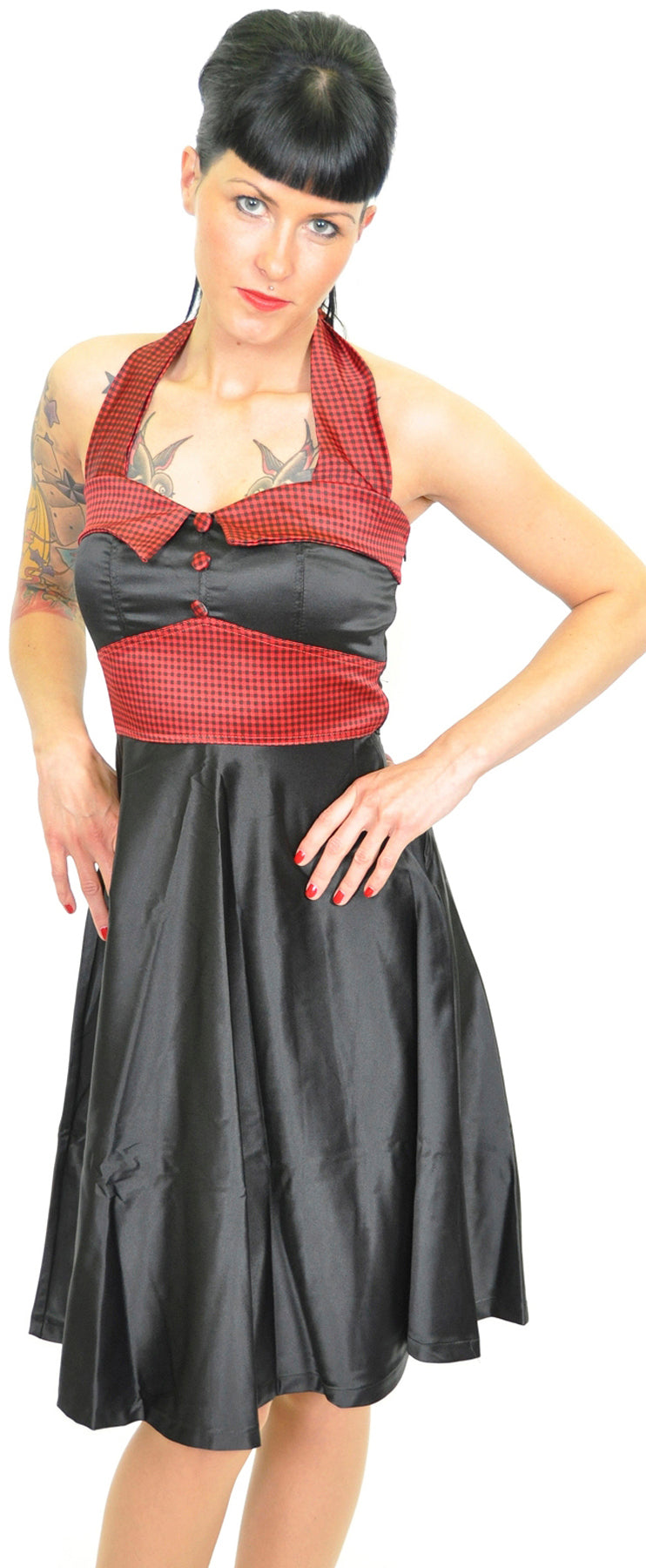 Kuestenluder_TINJIA_Gingham_NECKHOLDER_Kleid_Swing_Dress_killer_kirsche