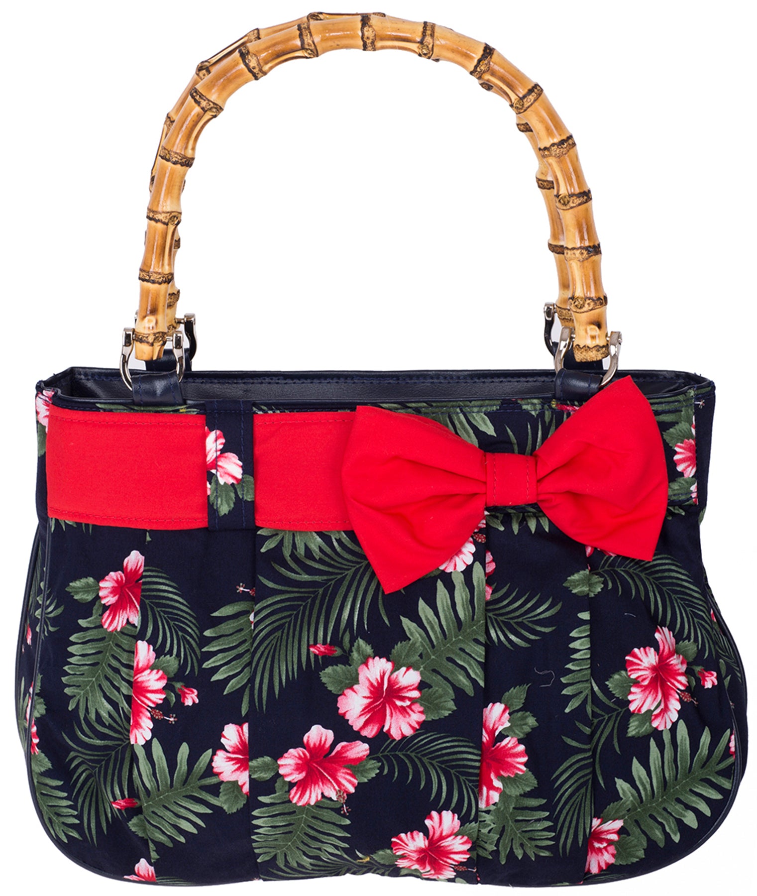Kuestenluder_VIONA_TROPICAL_HIBISKUS_Bambushenkel_Schleife_HANDTASCHE_-_Rot_killer_kirsche