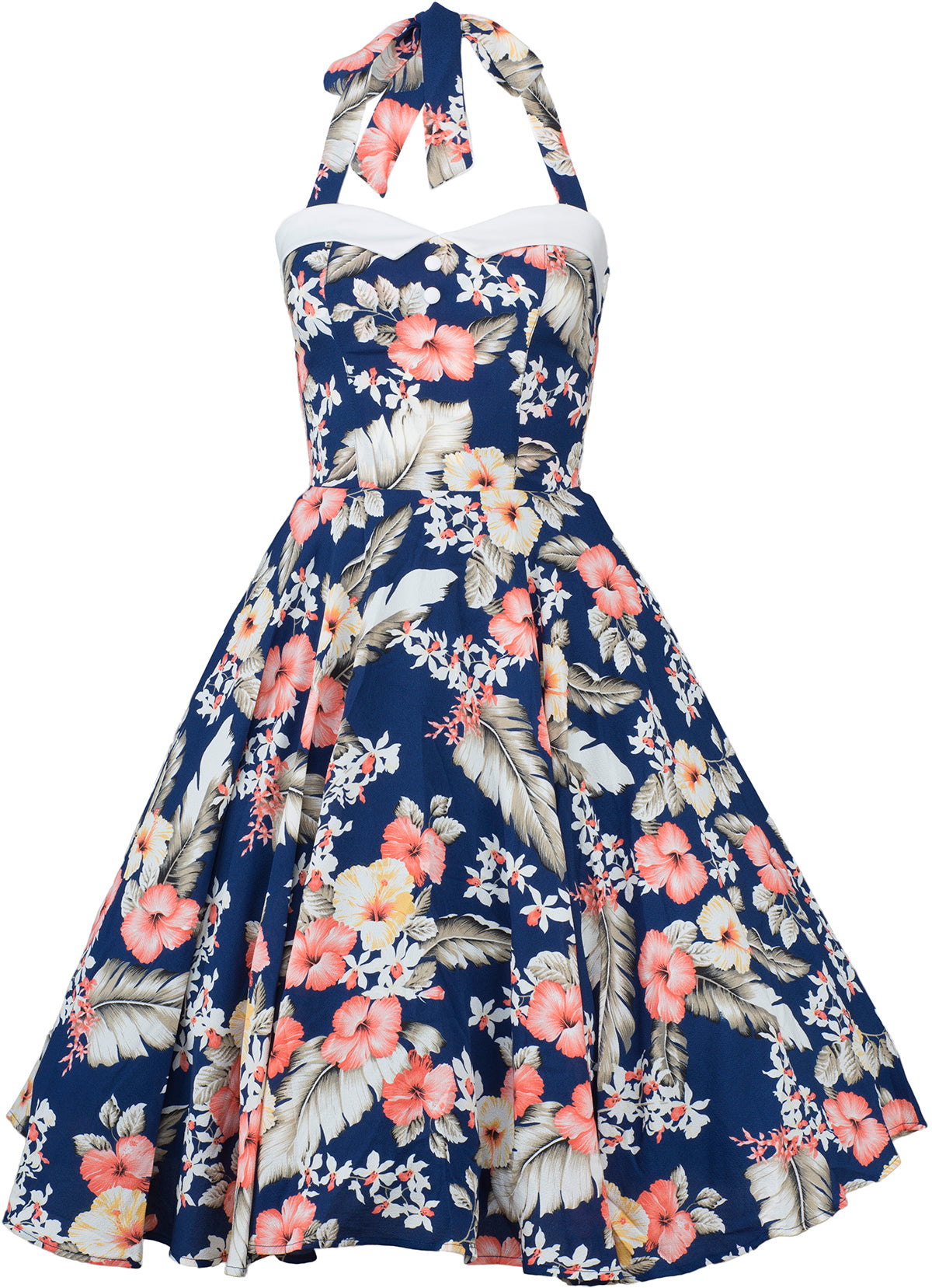 Kuestenluder_WANDA_Hibiscus_Aloha_Tiki_Vintage_Neckholder_SWING_Dress_Kleid_-_Blau