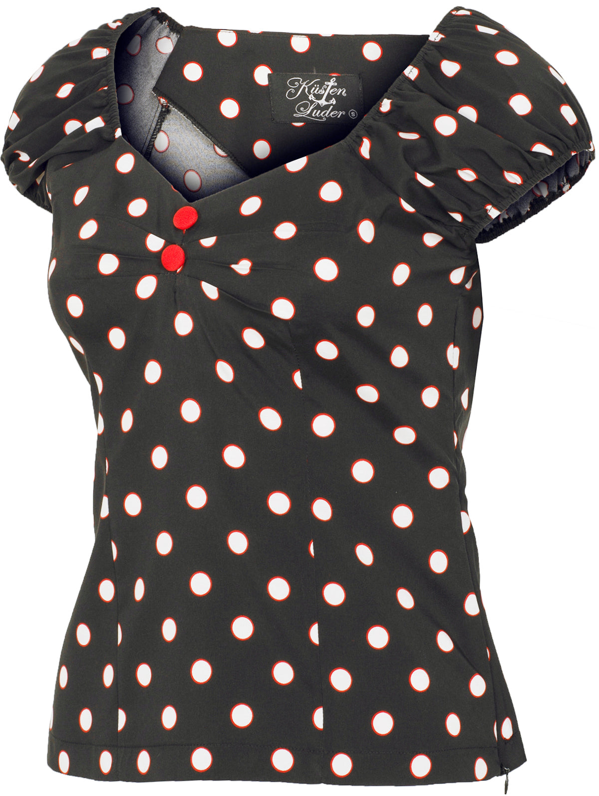 Kuestenluder_WYNONA_Vintage_POLKA_DOT_Punkte_Oberteil_BLUSENSHIRT_Schwarz-2