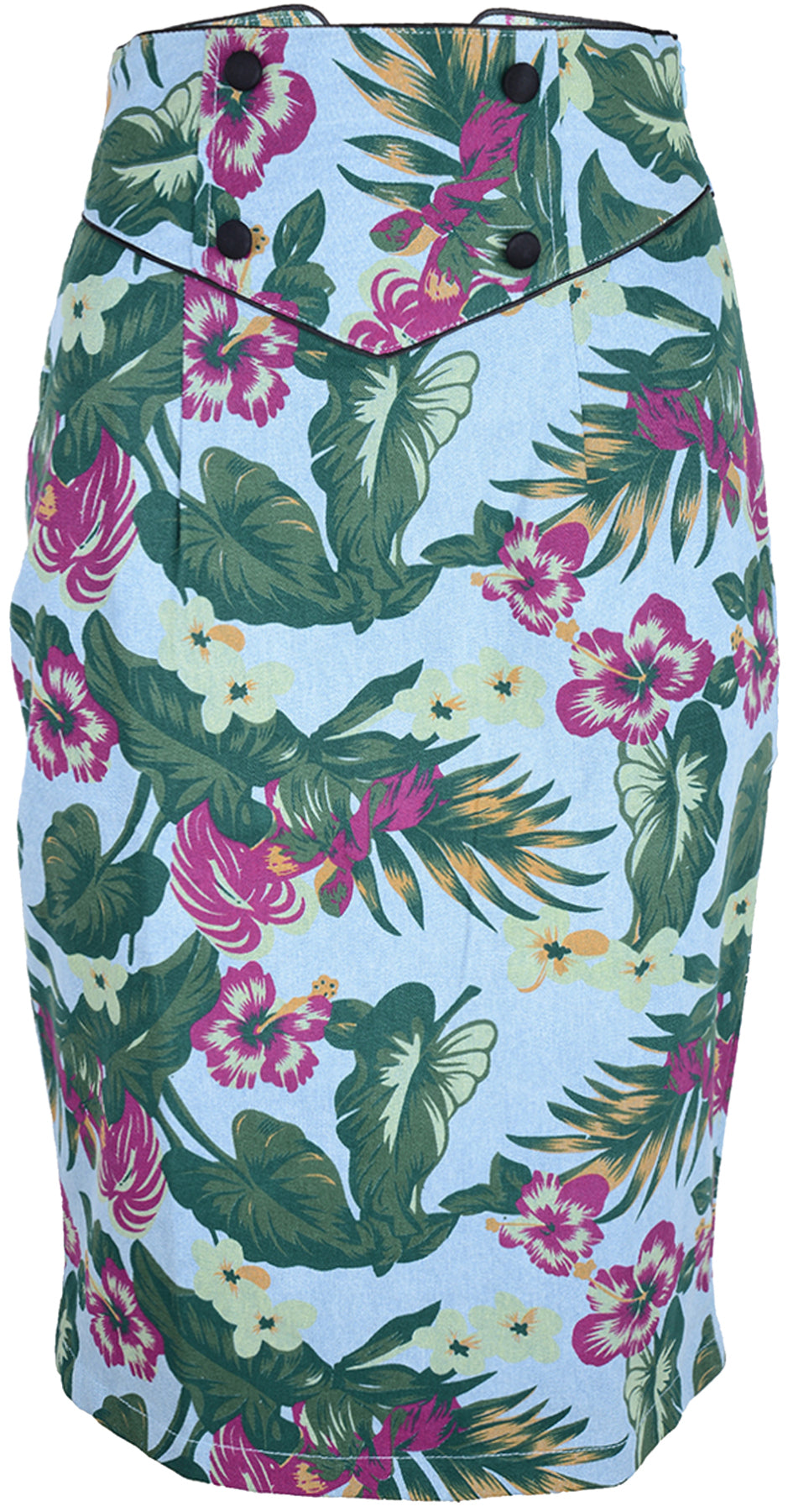 Kuestenluder_YSEMAY_Frangipani_50s_Tiki_Pencil_SKIRT_Rock_killer_kische