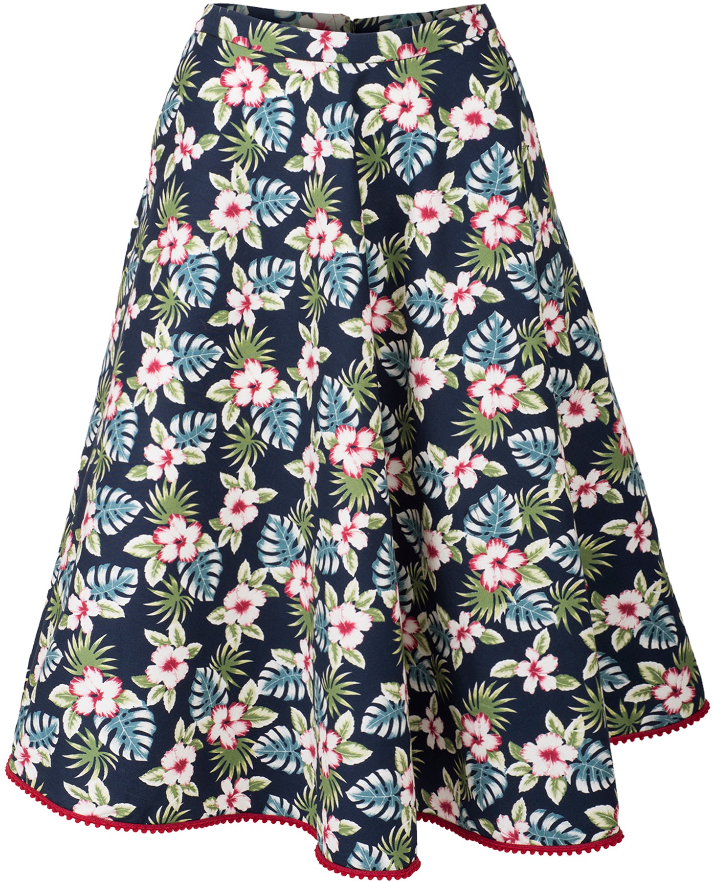 Kuestenluder_ZADIEY_Vintage_FLOWERS_Blueten_TIKI_Swing_Skirt_TELLERROCK_-_Blau_killer_kirsche