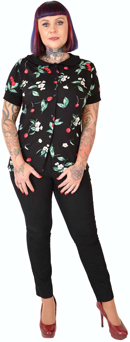 Kuestenluder_ZARIAH_Vintage_CHERRY_Kirschen_Kurzarm_BLUSE_Schwarz-5
