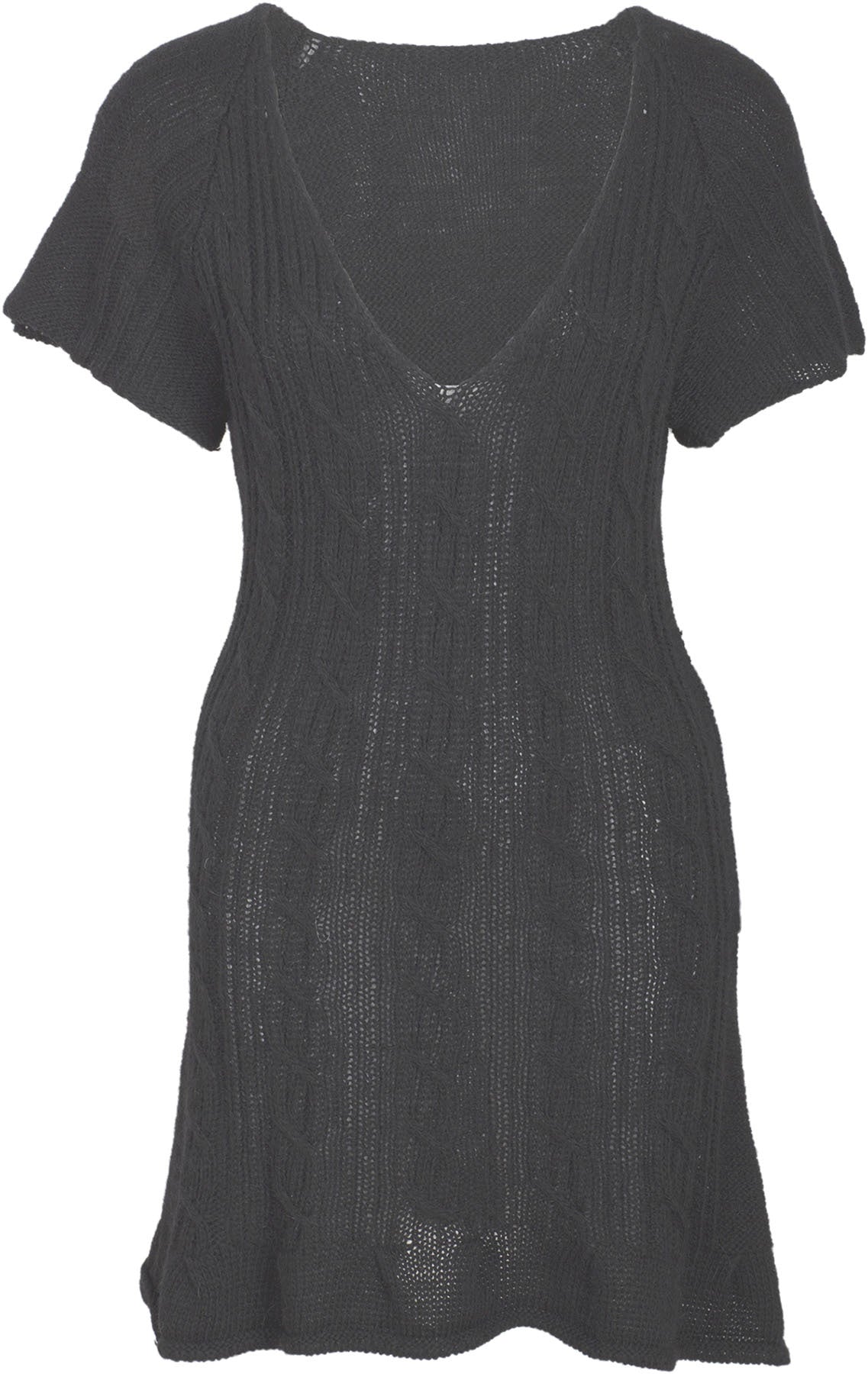 Kurzarm_Vintage_V-NECK_Zopfmuster_STRICKKLEID_-_Schwarz_killer_kirsche