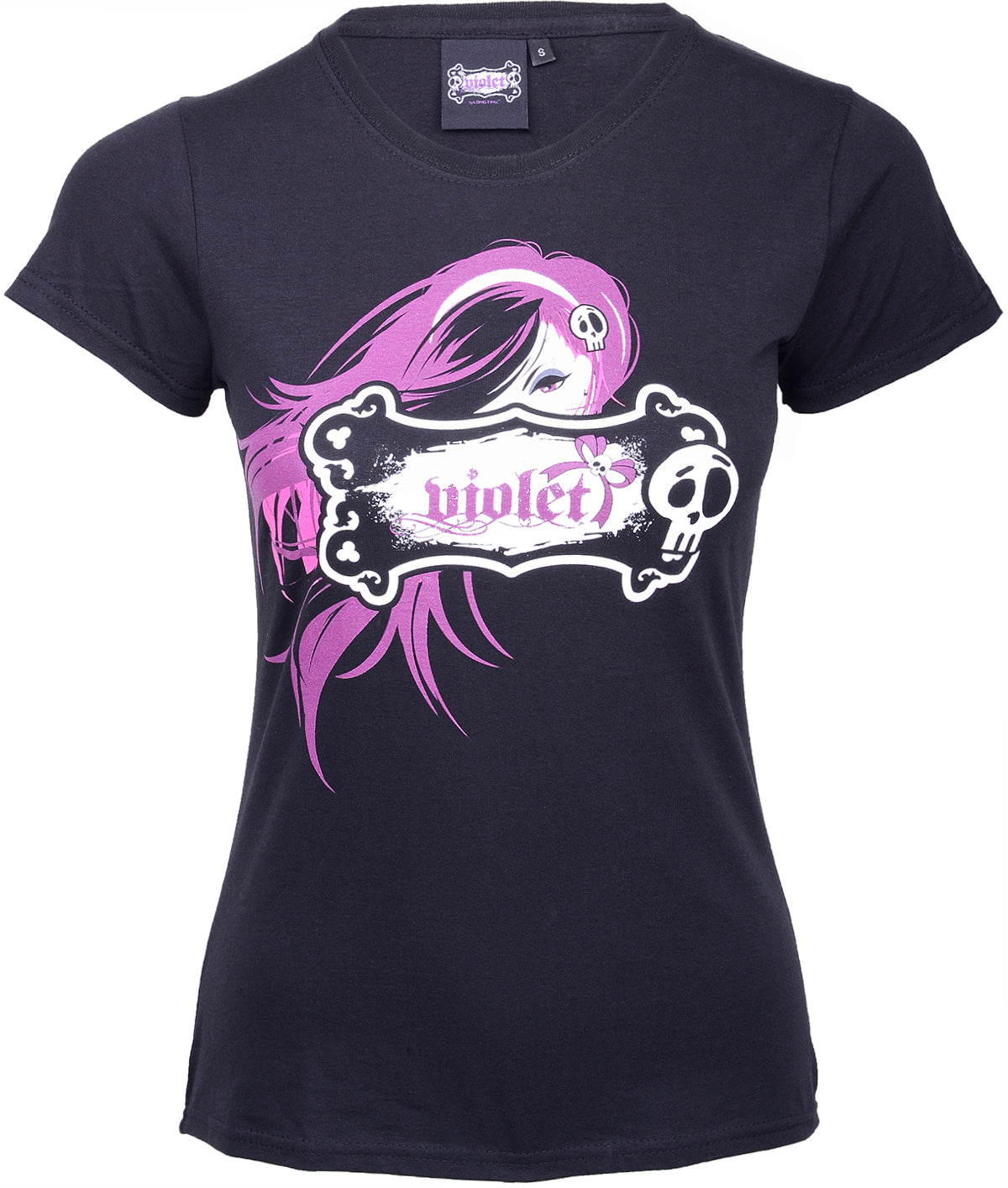 LONGTIME_Violet_Skully_Totenkopf_Motiv_SHIRT_-_Schwarz