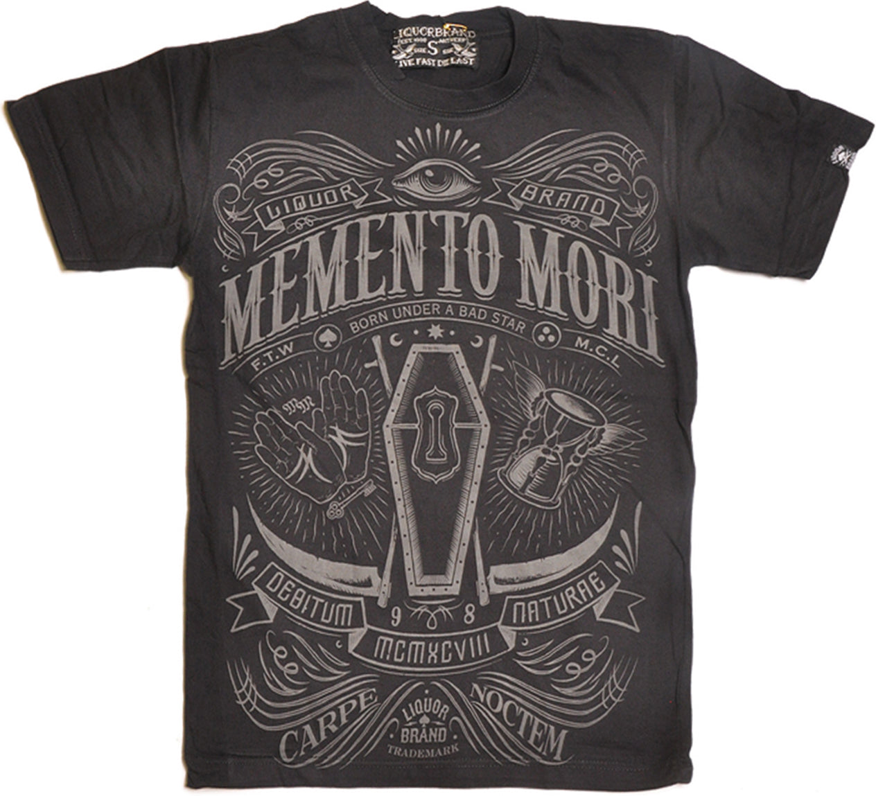 Liquor_Brand_MEMENTO_MORI_Coffin_Hourglas_Oldschool_HERREN_T-SHIRT