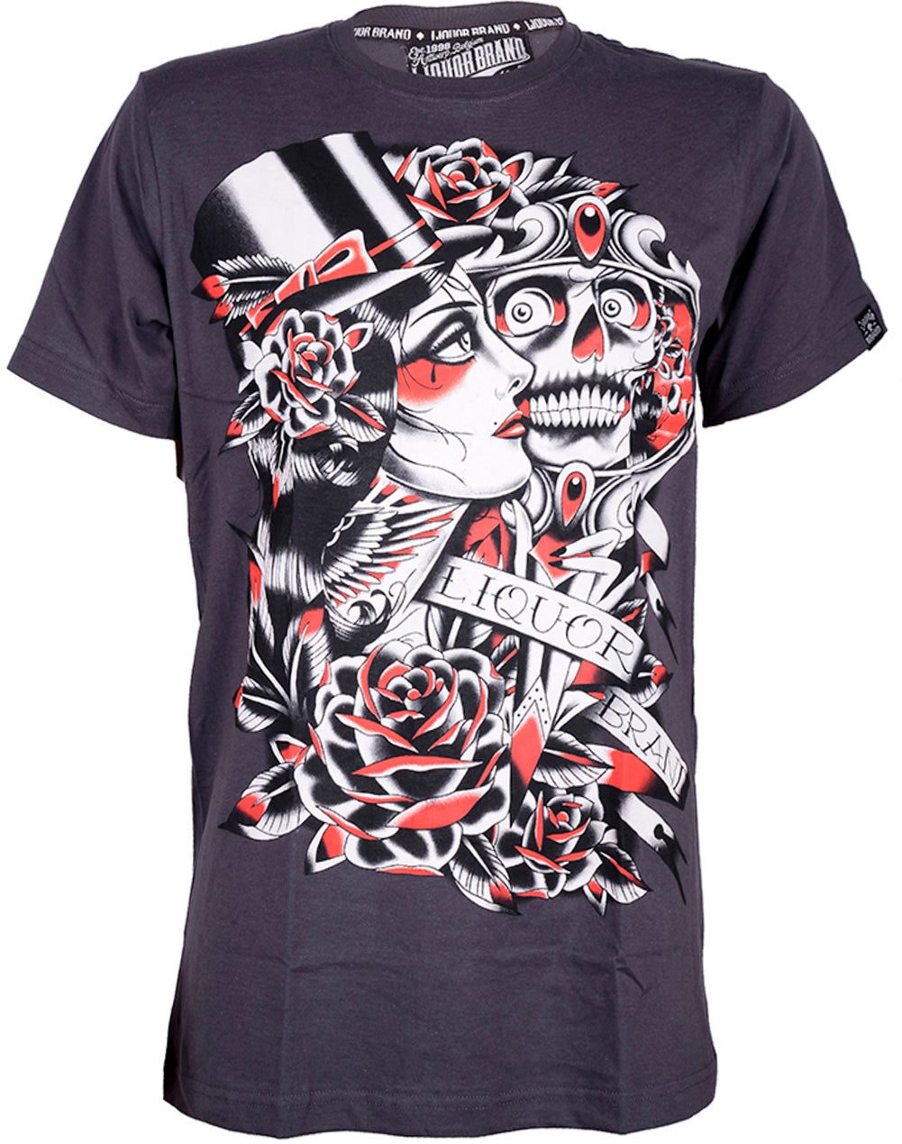 Liquor_Brand_SKULL_KISS_Oldschool_Roses_Motiv_Herren_T-Shirt_-_GraudYkDp8YGXZ8sw