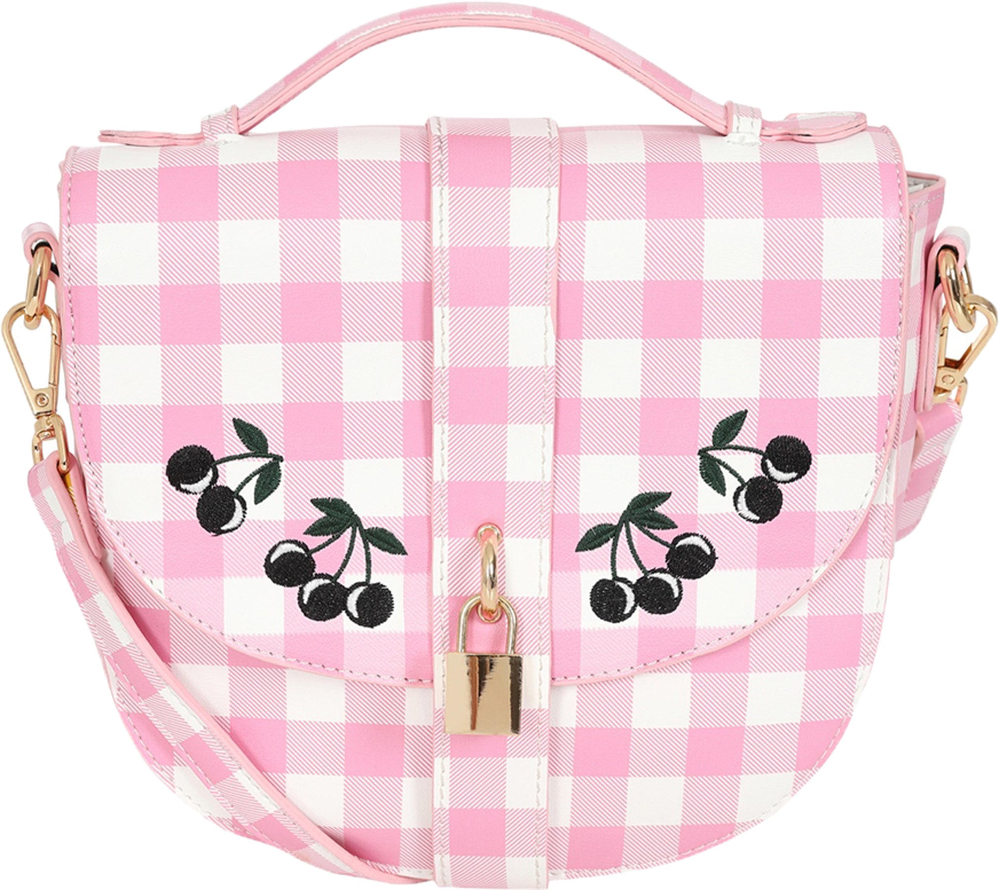 Lulu_Hun_LYDIA_Gingham_CHERRIES_Kirschen_50s_SADDLE_HANDBAG_Umhaengetasche_Rosa_Killer_Kirsche-1