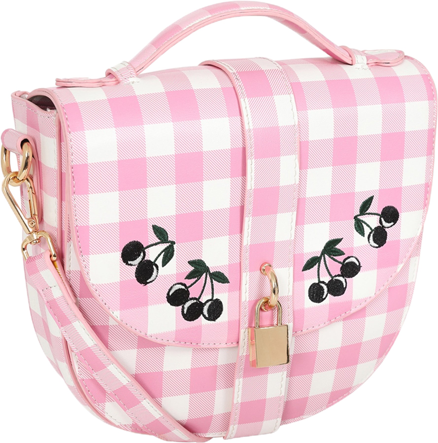 Lulu_Hun_LYDIA_Gingham_CHERRIES_Kirschen_50s_SADDLE_HANDBAG_Umhaengetasche_Rosa_Killer_Kirsche-2