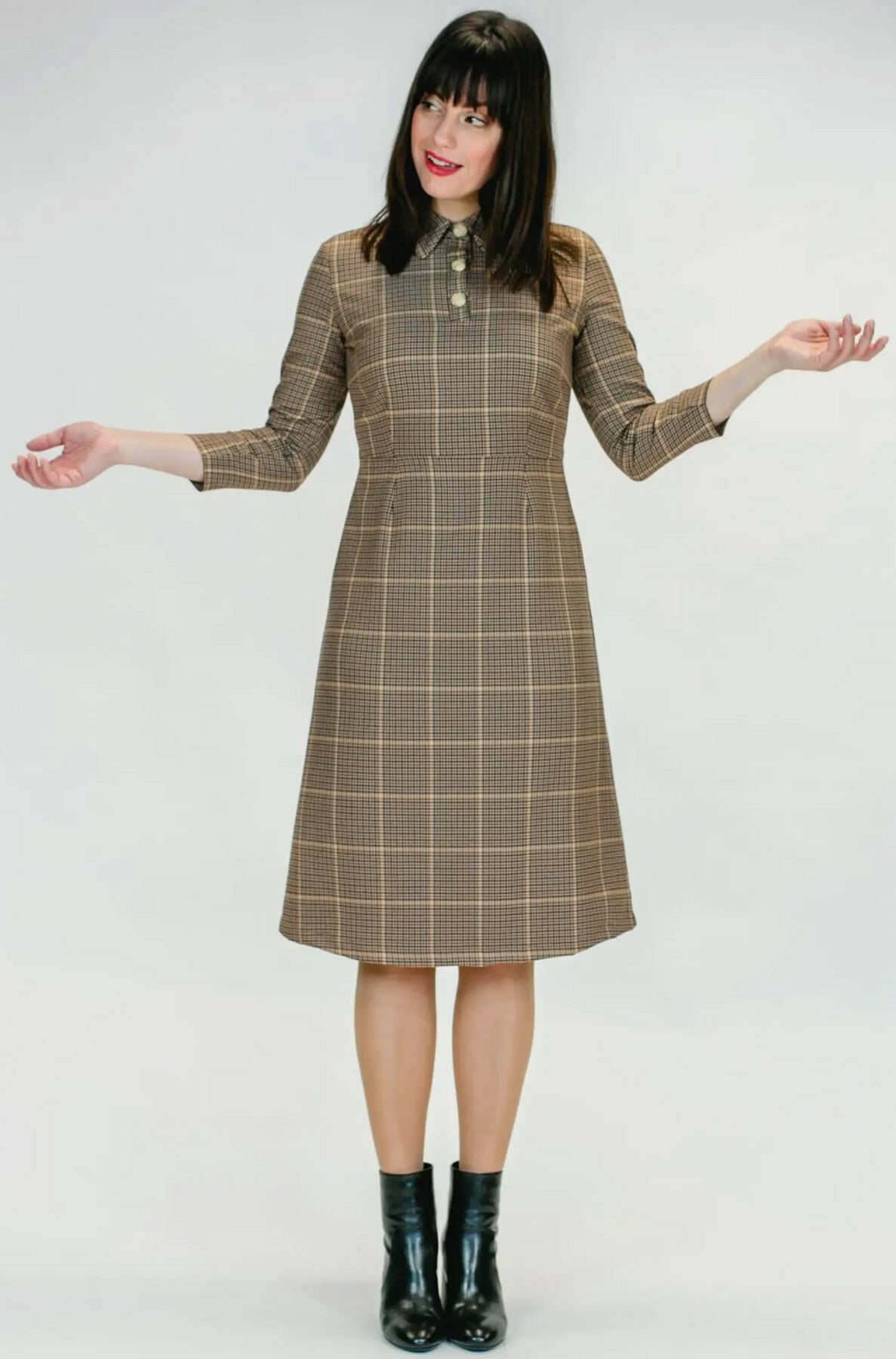 Mademoiselle_YeYe_JUST_START_Vintage_TARTAN_Karo_dreiviertel_aermel_Kragen_DRESS_Kleid_killer_kirsche_4