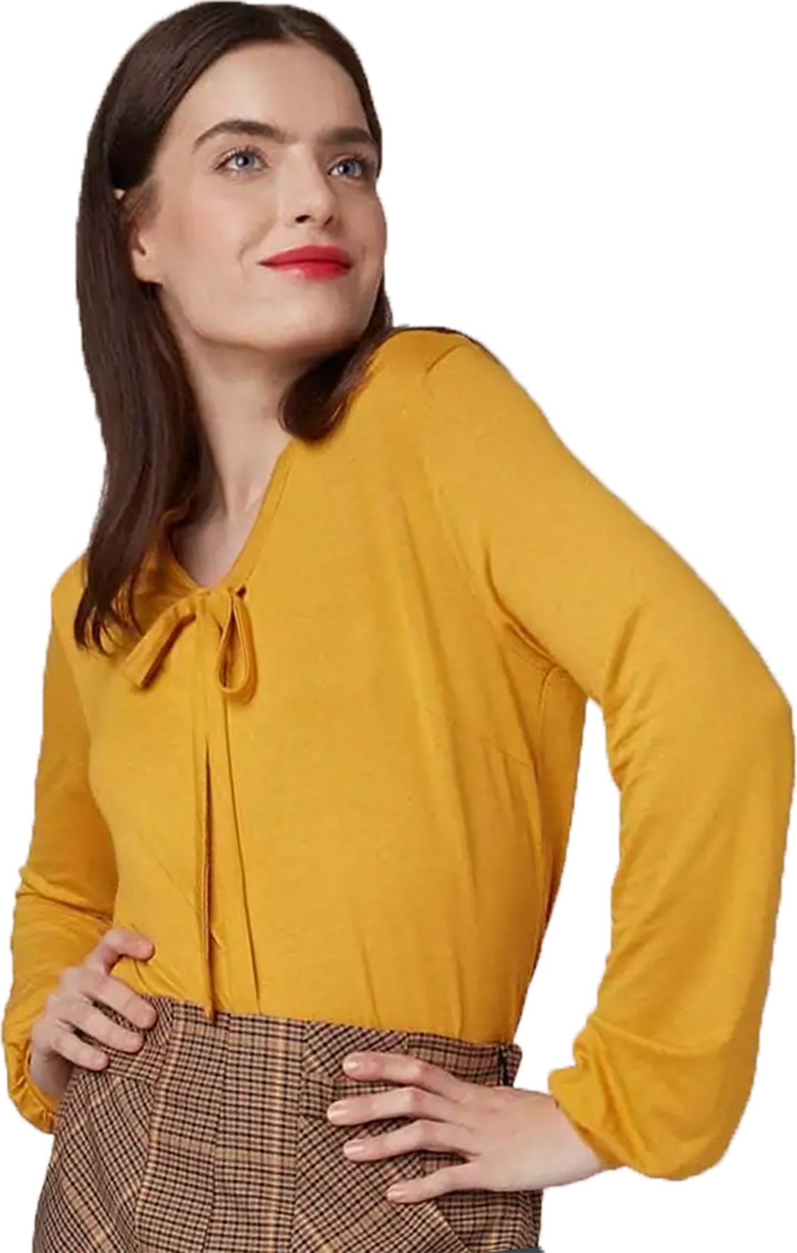 Mademoiselle_Yeye_FOREVER_TOP_50s_Basic_Langarm_OBERTEIL_Schluppenbluse_Gelb_Killer_Kirsche-1