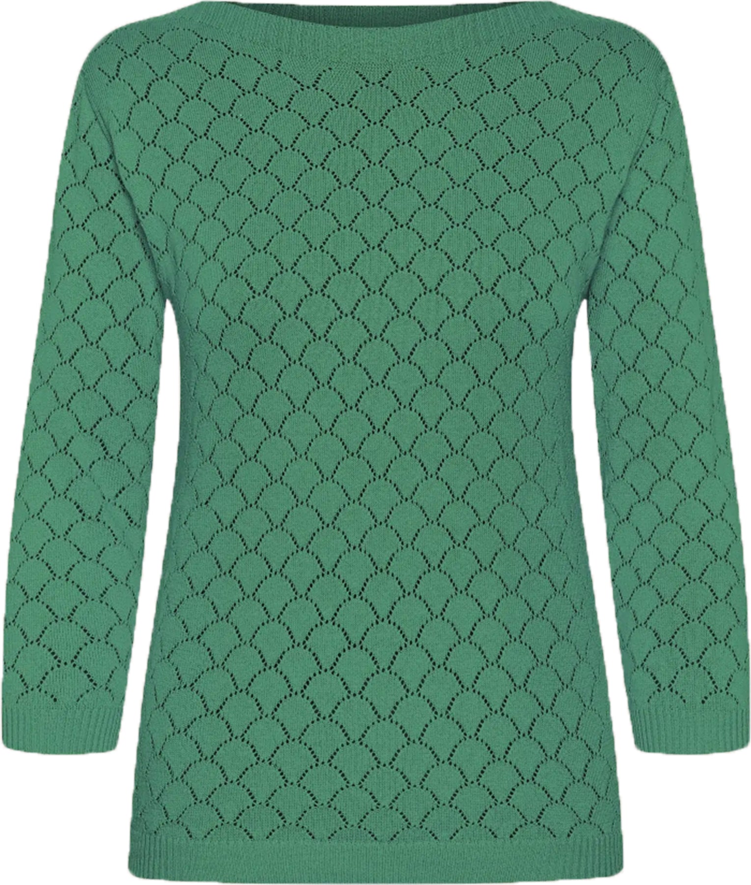 Mademoiselle_Yeye_STAYING_UP_Feinstrick_Lochmuster_BATEAU_OBERTEIL_Pullover_Gruen_Killer_Kirsche-1
