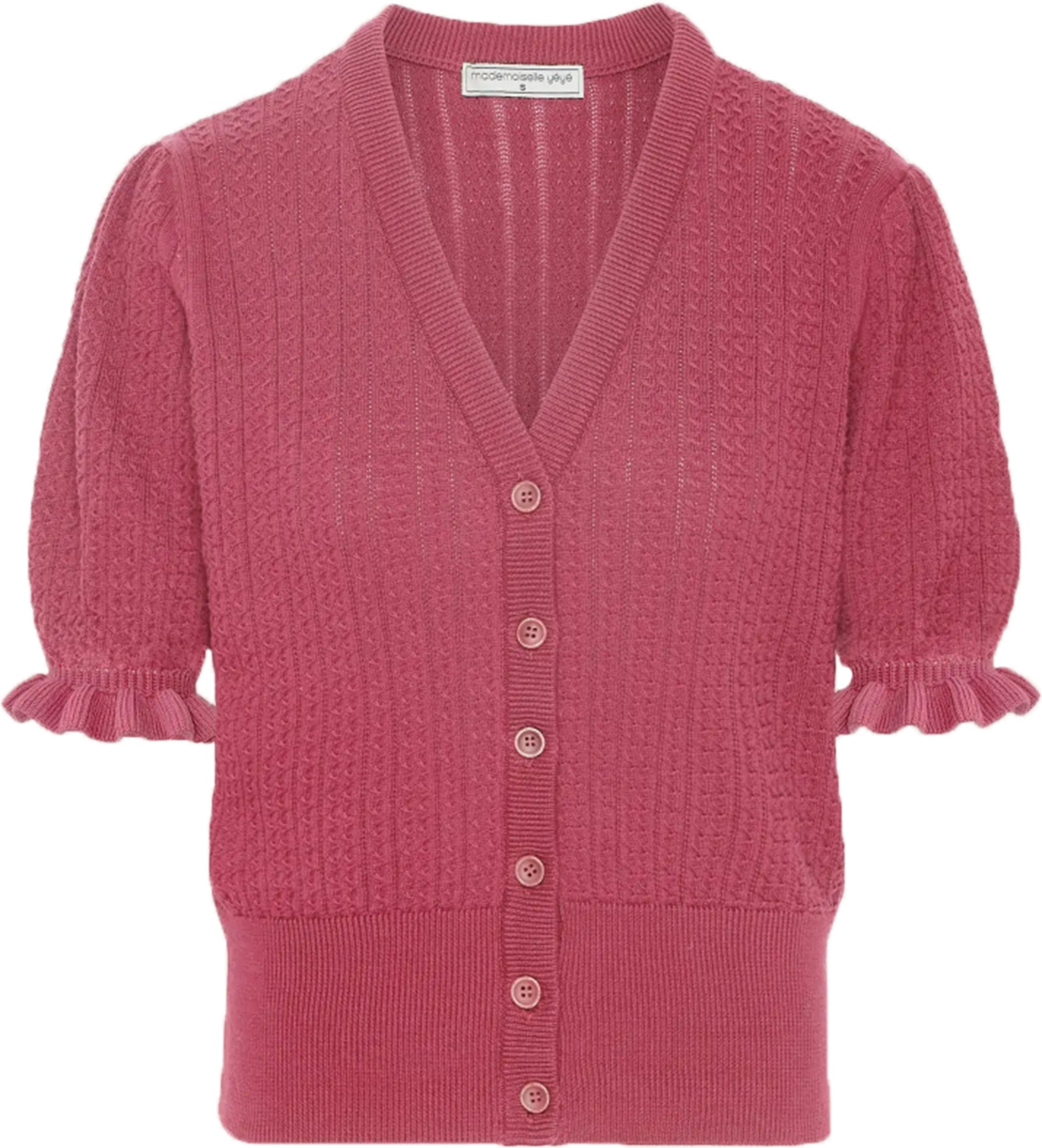 Mademoiselle_Yeye_SWEET_FEELING_V-Neck_HALBARM_Retro_Strickjacke_CARDIGAN_Beere_Killer_Kirsche-1