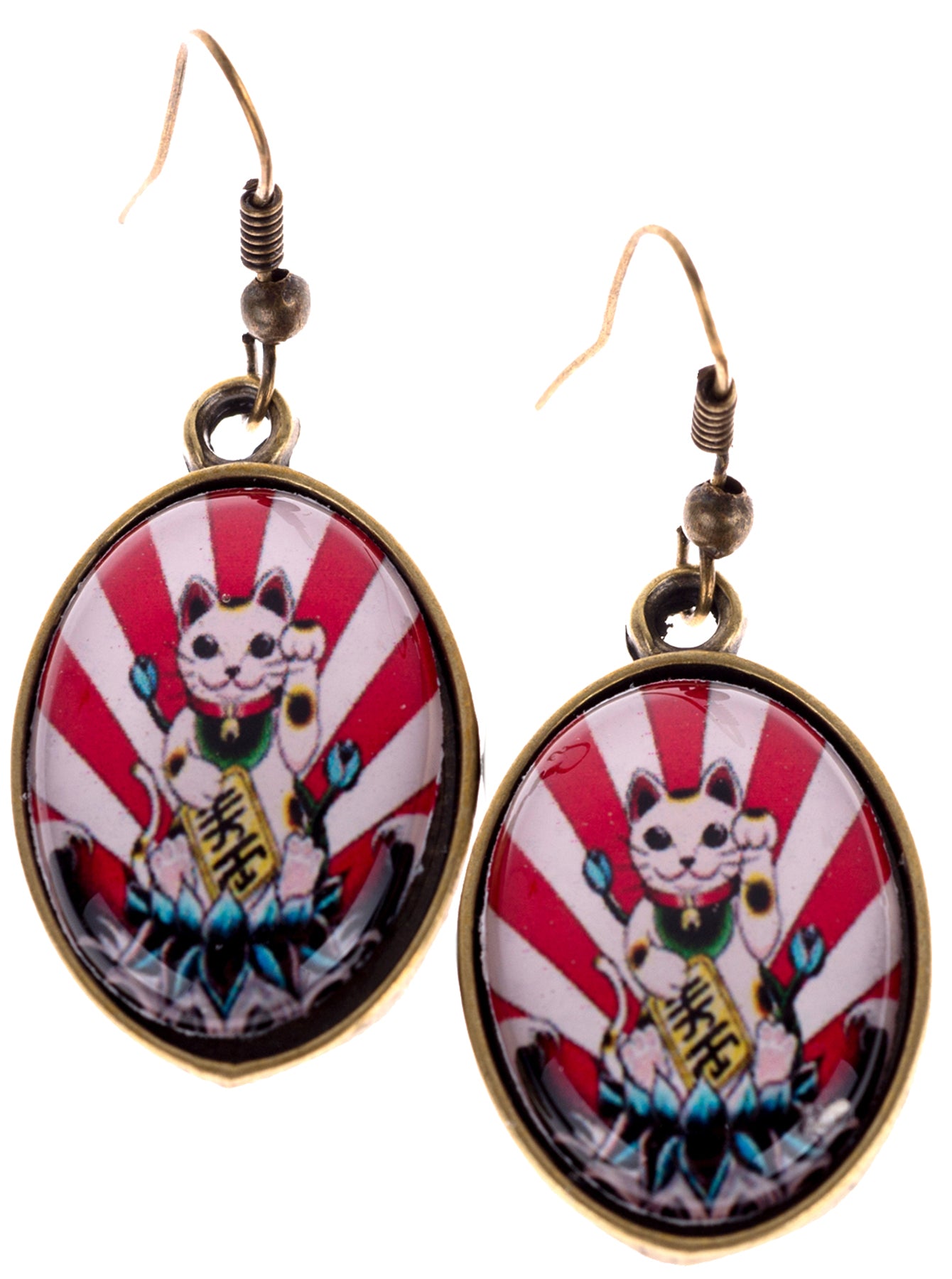 Ovaler_Retro_SWEETY_ASIA_CAT_Glueckskatzen_VINTAGE_Ohrhaenger_killer_kirsche