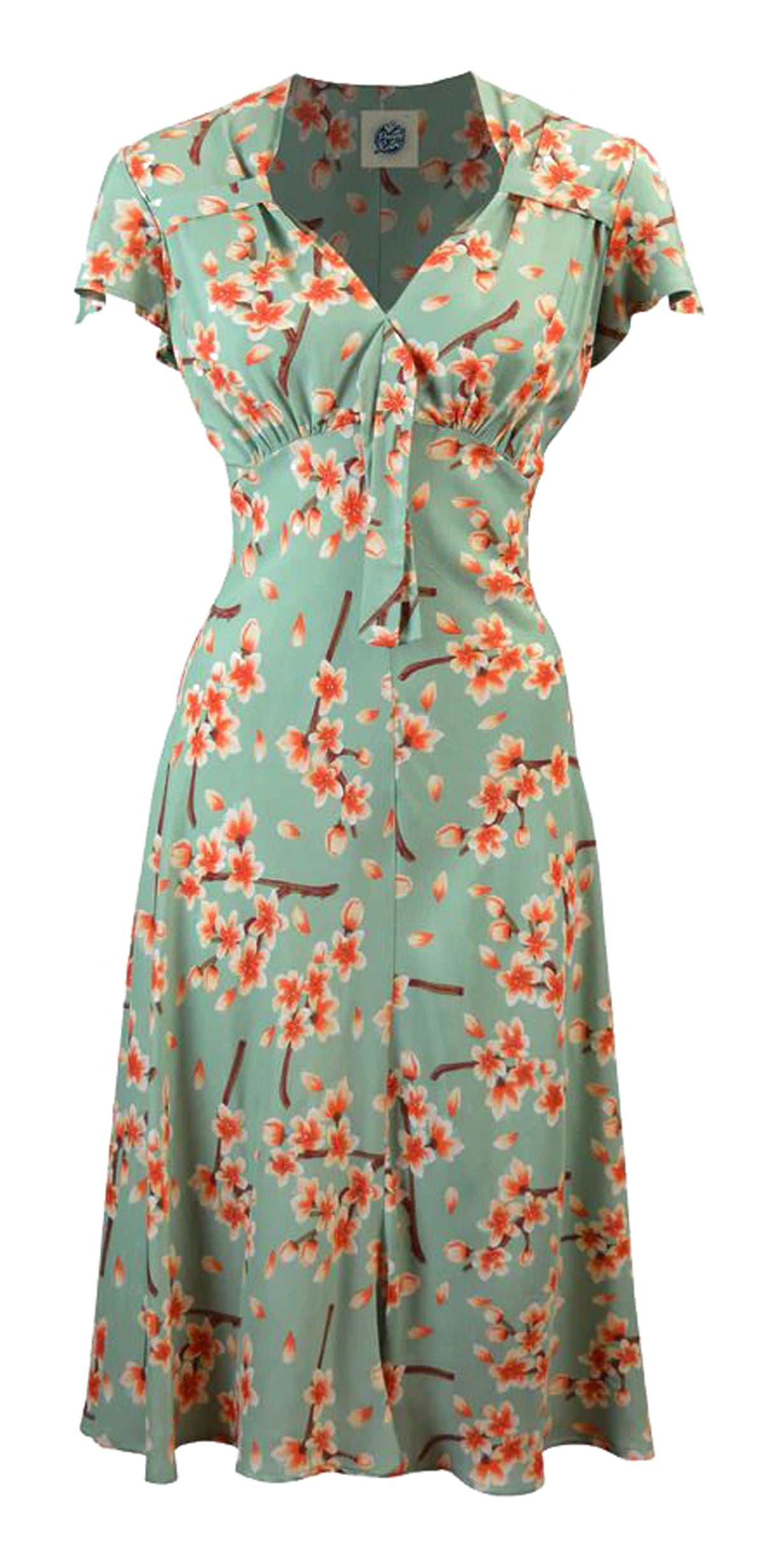 Pretty-Retro-ORANGE-BLOSSOM-Vintage-FLORAL-Kurzarm-40s-ALinie-KLEID-2hPbC9P0TSsAn0