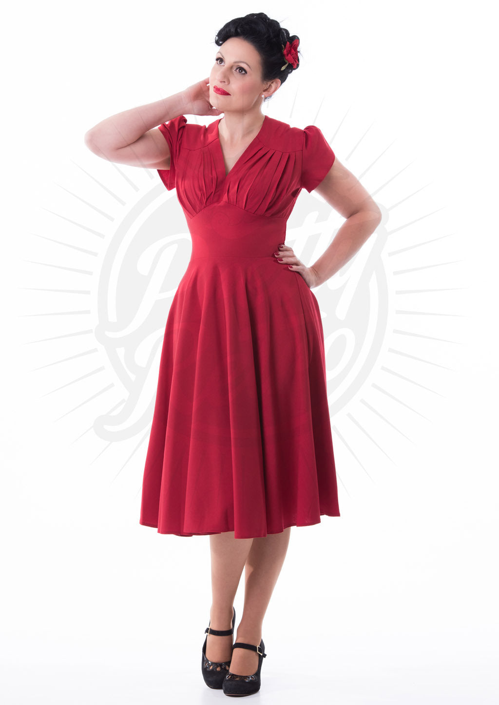 Pretty_Retro_50s_SWING_DRESS_Vintage_PLEATED_Kurzarm_Swing_KLEID_Rot_killer_kirsche_2xgtB3F1DKk4l9