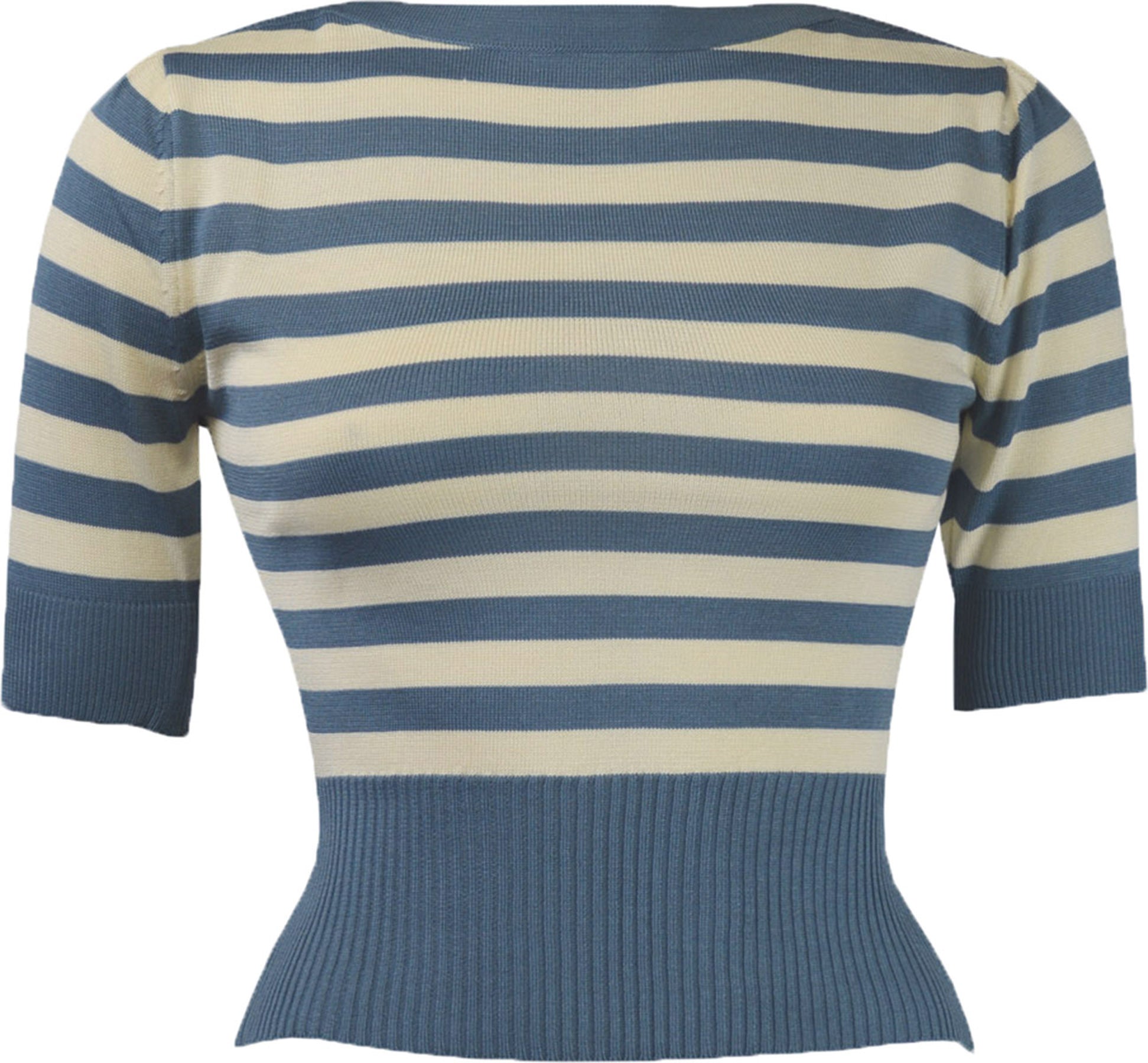 Pretty_Retro_BATEAU_Kurzarm_STRIPED_Streifen_Feinstrick_SHIRT_Sweater_Blau_killer_kirsche