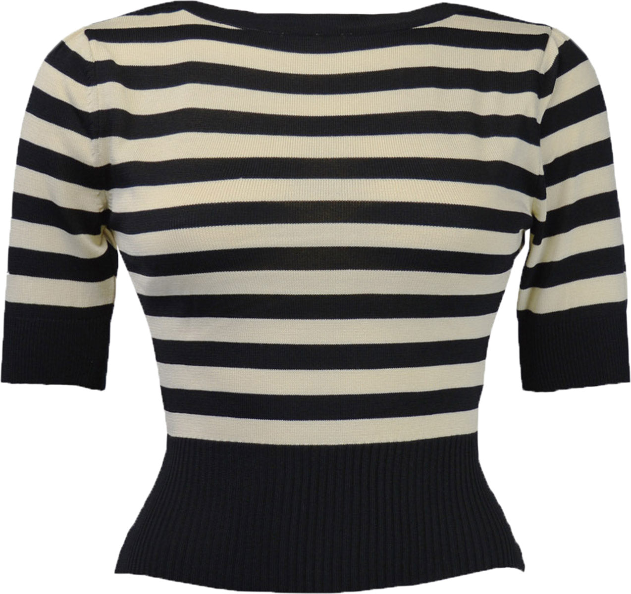 Pretty_Retro_BATEAU_Kurzarm_STRIPED_Streifen_Feinstrick_SHIRT_Sweater_Schwarz-11WrEjckhcOhNE