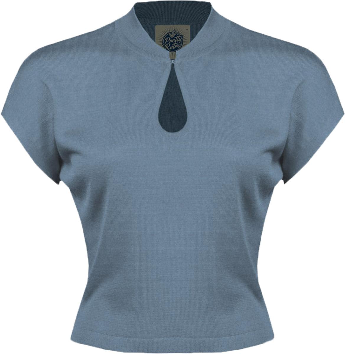 Pretty_Retro_KEYHOLE_Kurzarm_Guckloch_STEHKRAGEN_Feinstrick_SHIRT_Sweater_Blau-1jv3hdU4g4IyEy
