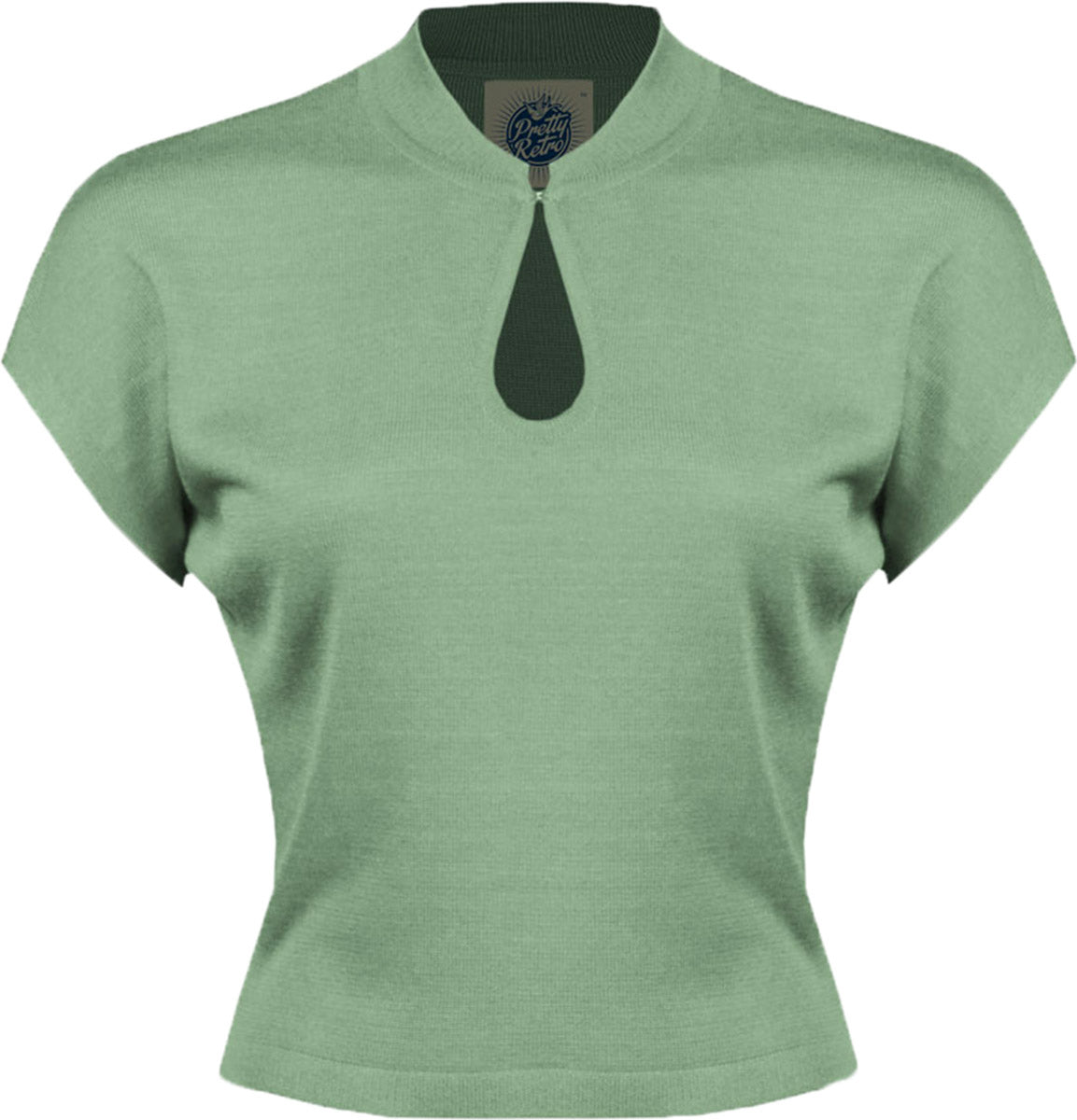 Pretty_Retro_KEYHOLE_Kurzarm_Guckloch_STEHKRAGEN_Feinstrick_SHIRT_Sweater_Gruen-1