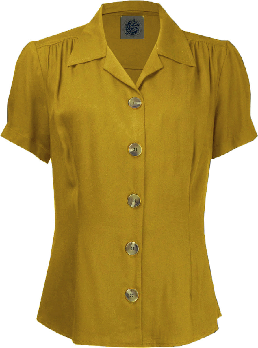 Pretty_Retro_PLAIN_40s_Buttoned_BLOUSE_Kurzarm_Oberteil_BLUSE_Senfgelb-1yIGZFC3ZpTIQP
