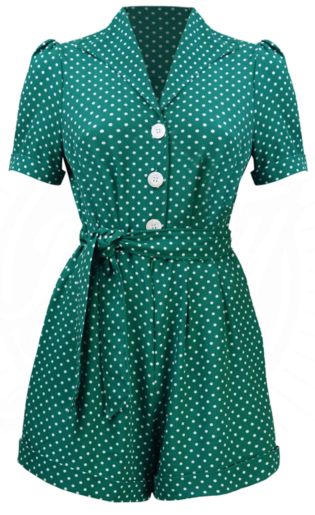 Pretty_Retro_PLAYSUIT_40s_Polka_Dot_V-Neck_Kurzarm_SHORTS_Overall_Gruen_killer_kirsche_1