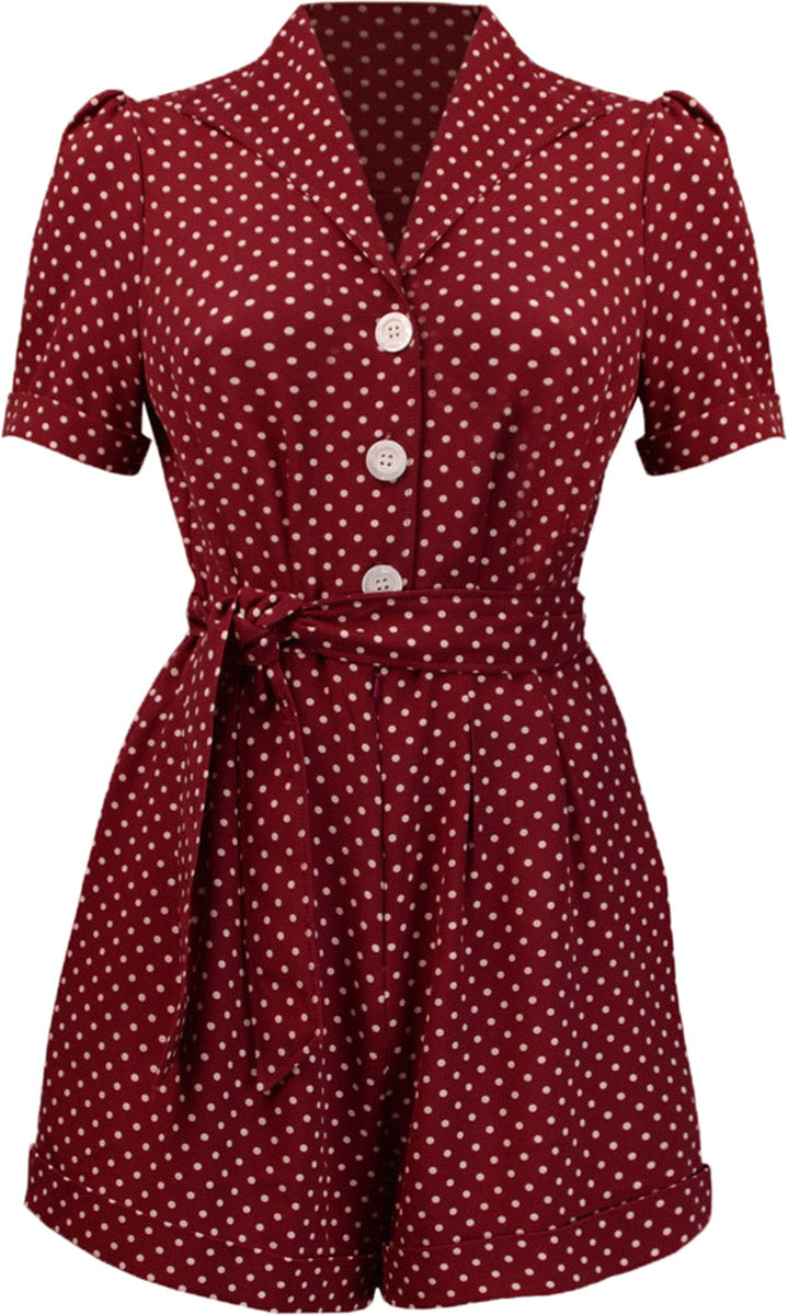 Pretty_Retro_PLAYSUIT_40s_Polka_Dot_V-Neck_Kurzarm_SHORTS_Overall_Weinrot-1
