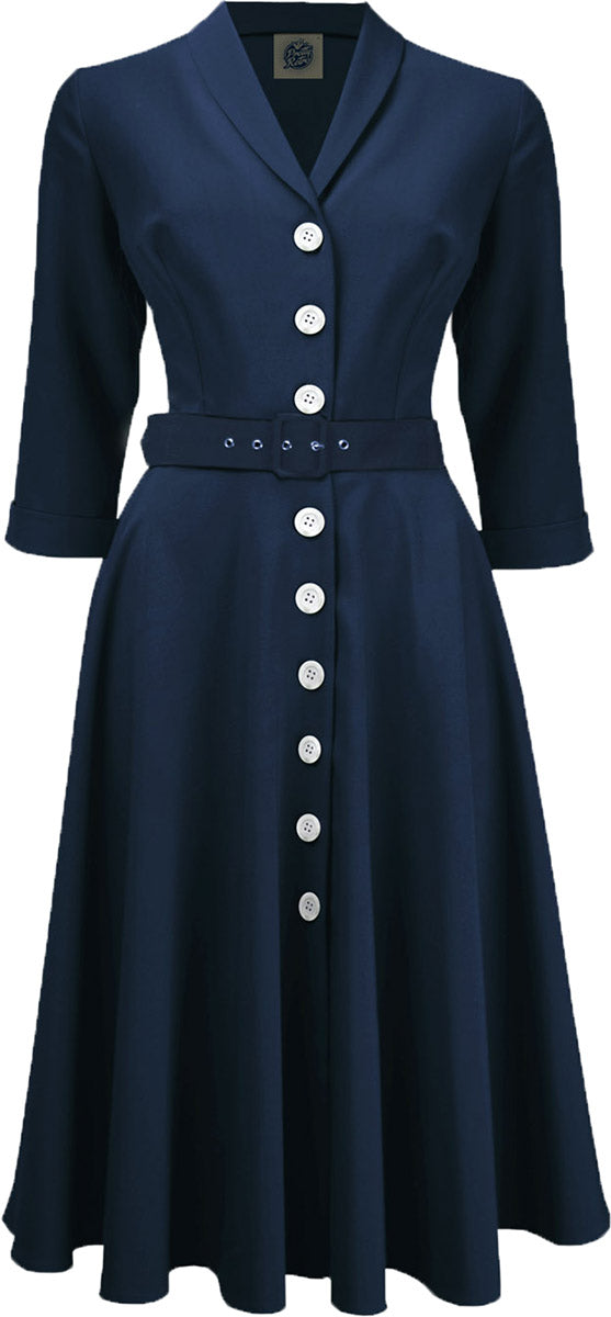 Pretty_Retro_SHIRTWAISTER_50s_Vintage_BUTTONED_SWING_Dress_KLEID_Navy-1