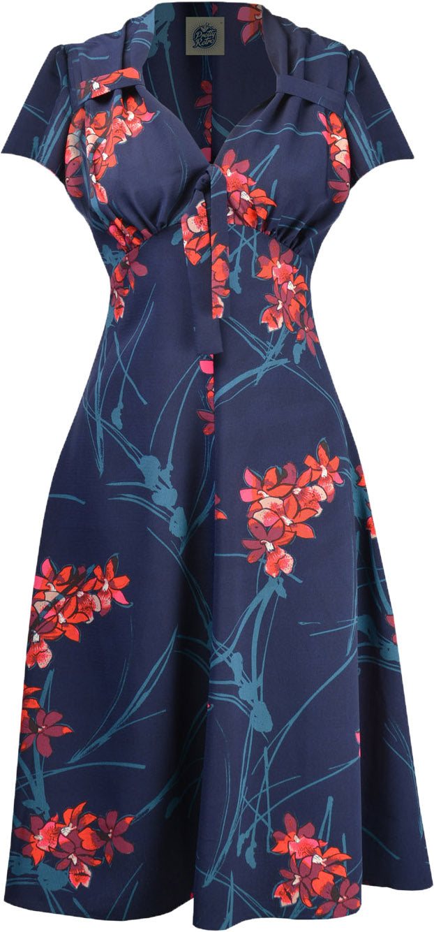 Pretty_Retro_TEA_DRESS_Vintage_40s_TIKI_Floral_Blumen_Kurzarm_KLEID-1