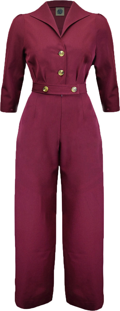 Pretty_Retro_V-NECK_Vintage_HIGH_WAIST_40s_Marlene_JUMPSUIT_Overall_Weinrot-1
