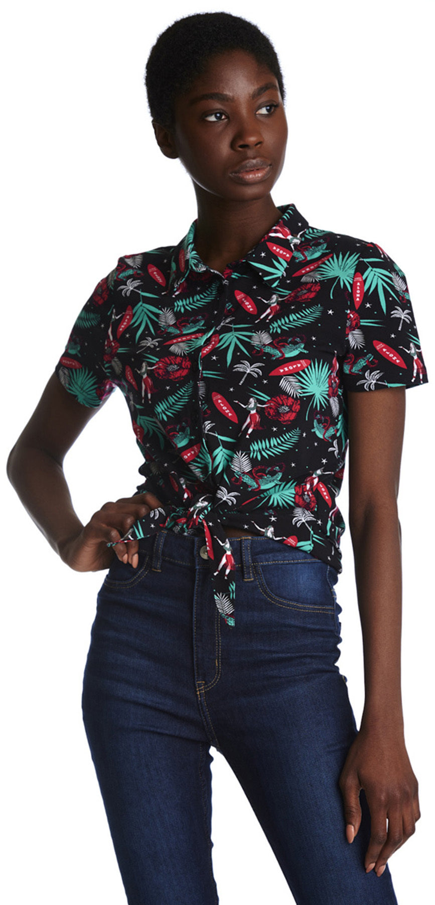 Pussy_Deluxe_ALOHA_Tropical_HULA_GIRL_Palmen_50s_Blouse_Kurzarm_HEMD_Bluse_killer_kirsche