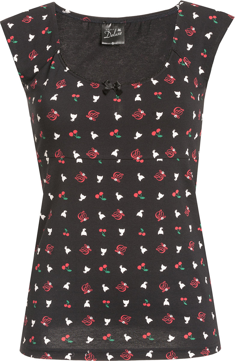 Pussy_Deluxe_WHITE_KITTEN_Katze_CHERRY_Kirschen_Retro_SHIRT_Oberteil-3