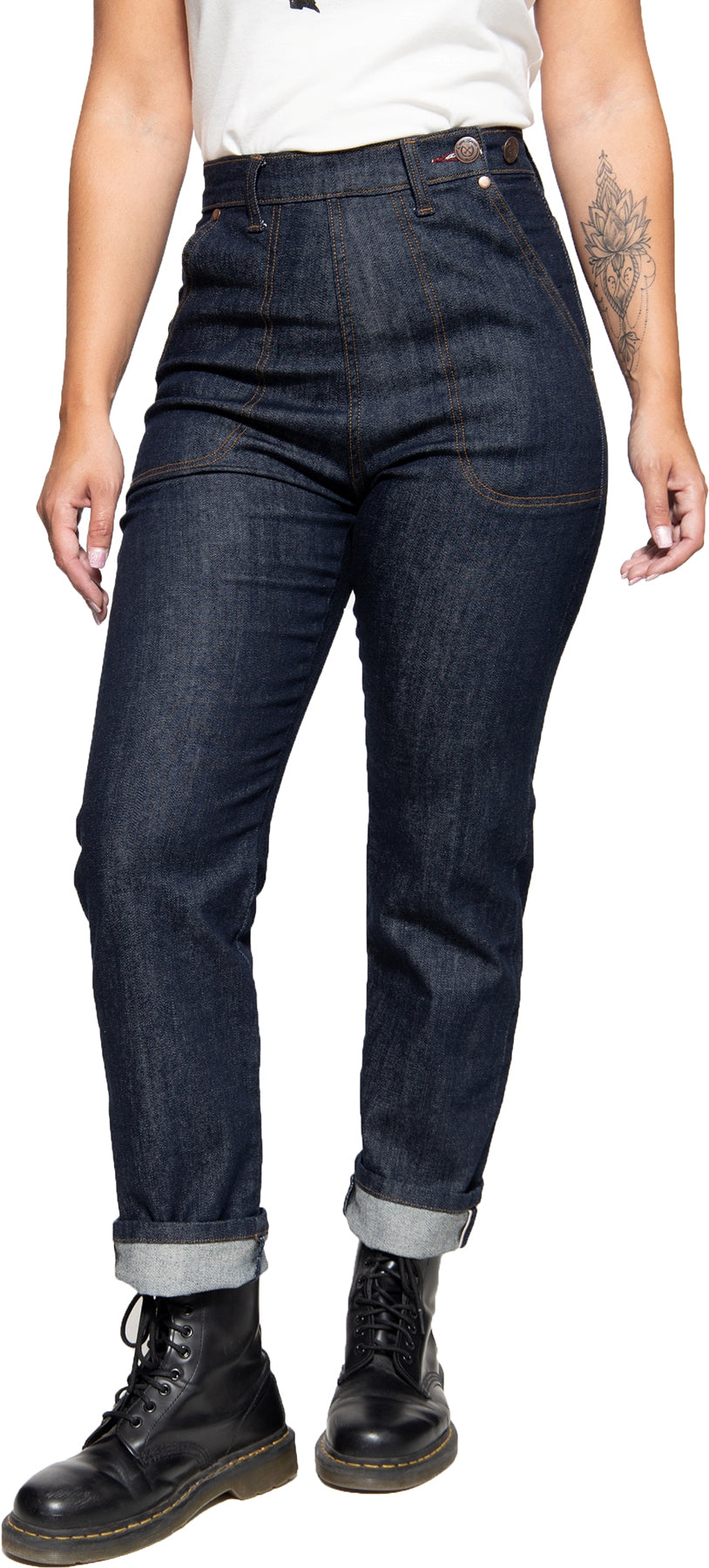 Queen_Kerosin_50s_VINTAGE_FIT_Red_Selvedge_DARK_DENIM_High_Waist_JEANS_HOSE_Trousers_Killer_Kirsche-4