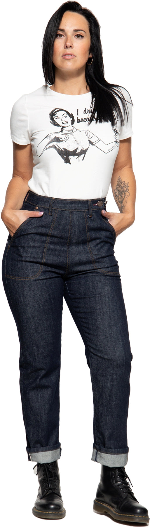 Queen_Kerosin_50s_VINTAGE_FIT_Red_Selvedge_DARK_DENIM_High_Waist_JEANS_HOSE_Trousers_Killer_Kirsche-6