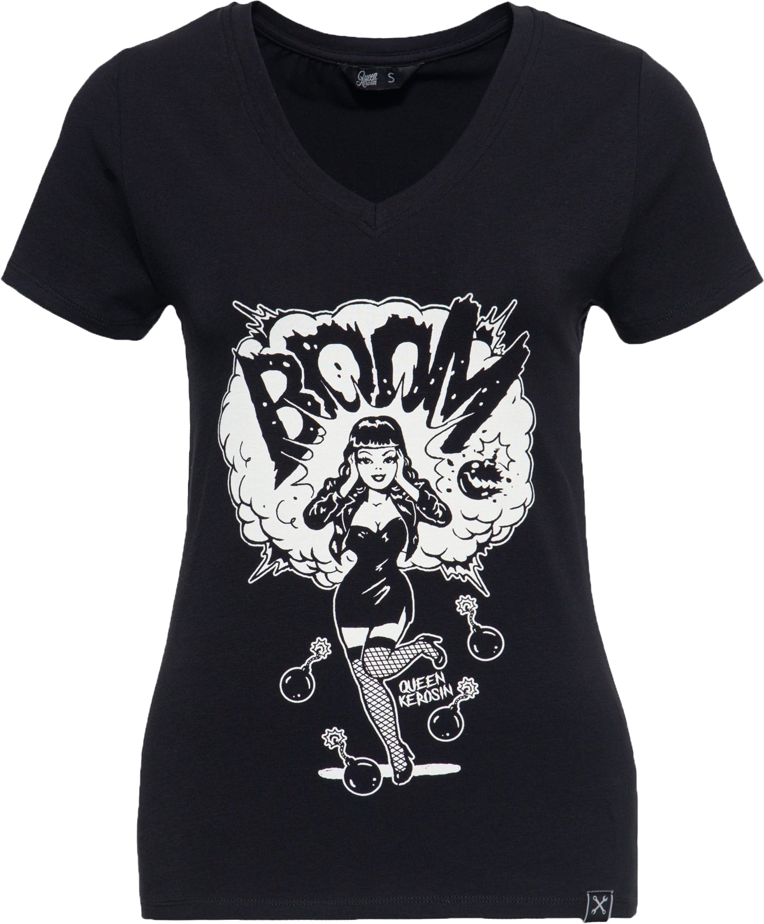 Queen_Kerosin_BOOM_Bomb_PIN_UP_MOTIV_V-Neck_Kurzarm_T-SHIRT_Oberteil_Killer_Kirsche-1