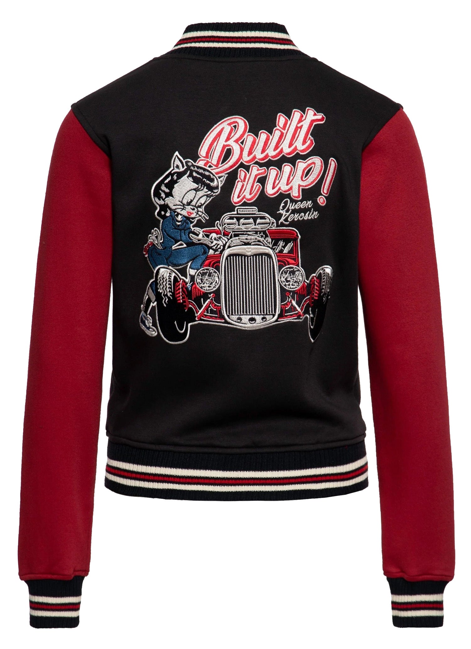 Queen_Kerosin_BUILT_IT_UP_Hot_Rod_50er_Katze_Vintage_COLLEGE_JACKE__Sweatjacke__SchwarzRot-3