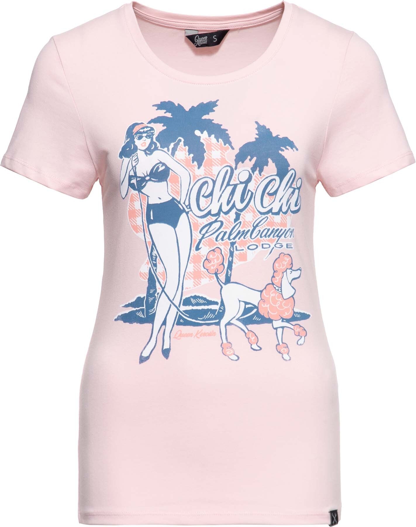 Queen_Kerosin_CHI_CHI_BEACH_POODLE_Pin_Up_MOTIV_Rundhals_Kurzarm_T-SHIRT_Oberteil_-_Rosa_killer_kirsche_1NLYIkePEUKRLK