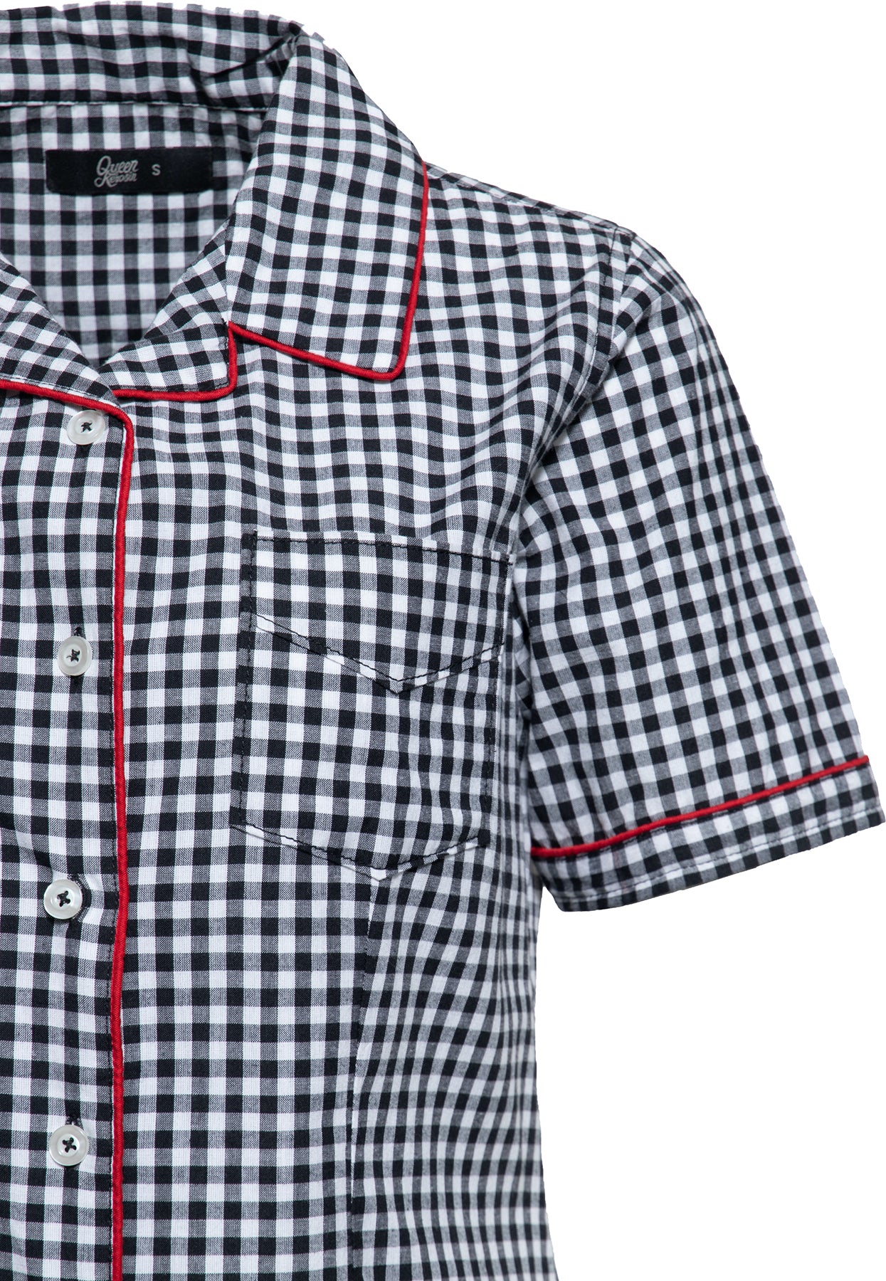 Queen_Kerosin_GINGHAM_CHECK_Retro_KURZARM_Vichy_Karo_50s_BLOUSE_Hemdbluse_Killer_Kirsche-3