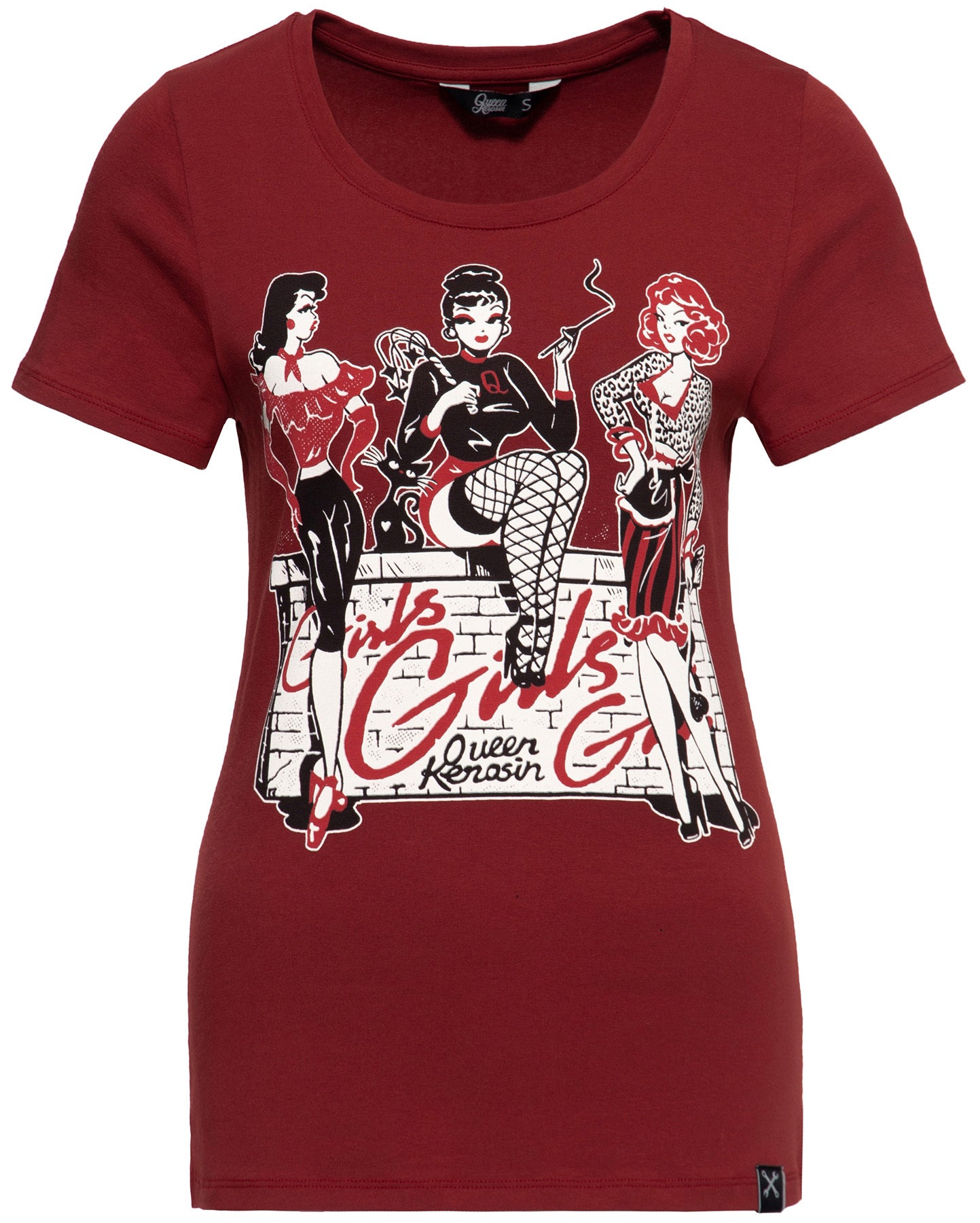 Queen_Kerosin_GIRLS_GIRLS_GIRLS_Frontprint_Retro_MOTIV_Kurzarm_T-SHIRT_Oberteil_-Maroon_killer_kirsche_1
