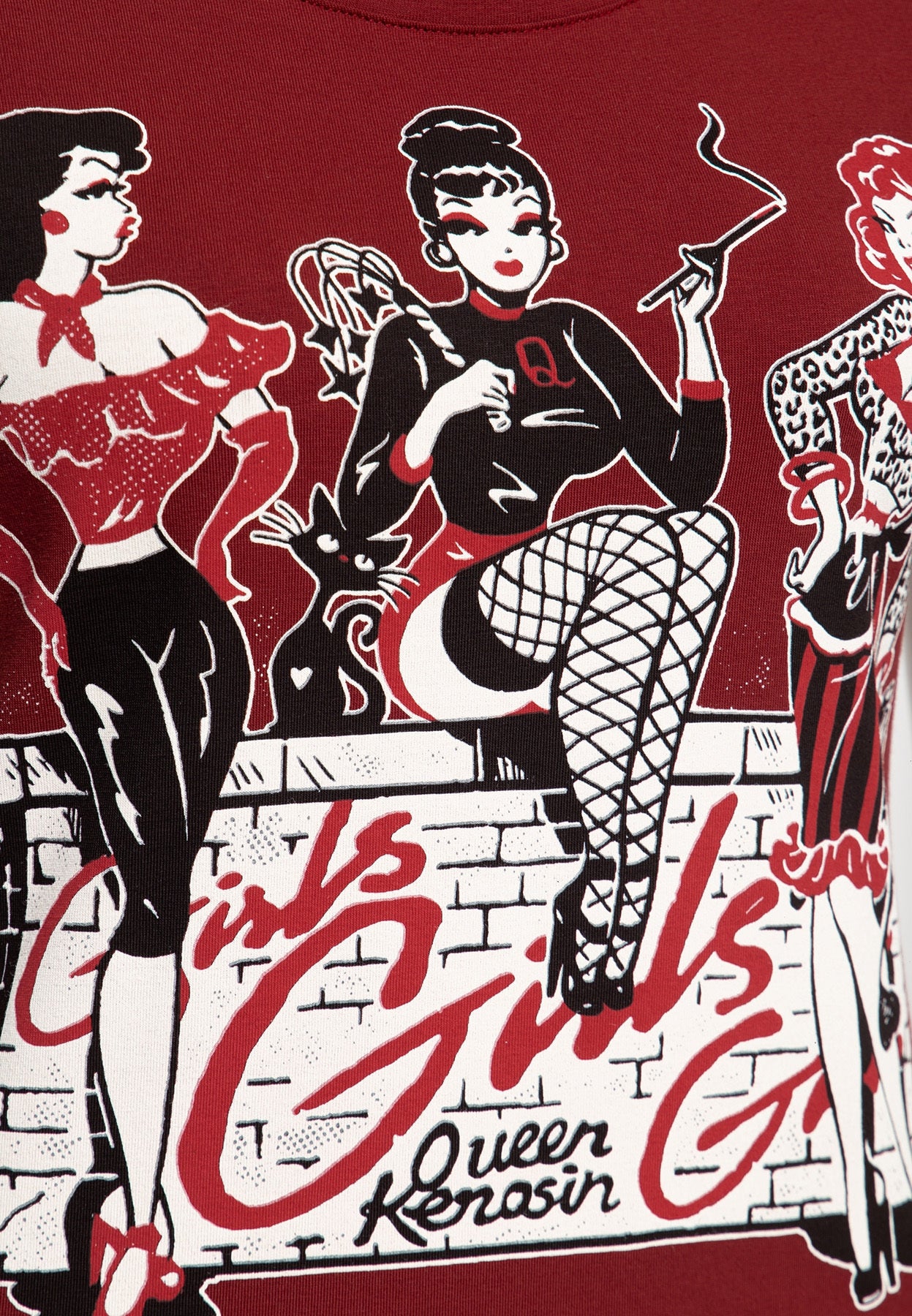 Queen_Kerosin_GIRLS_GIRLS_GIRLS_Frontprint_Retro_MOTIV_Kurzarm_T-SHIRT_Oberteil_-Maroon_killer_kirsche_2