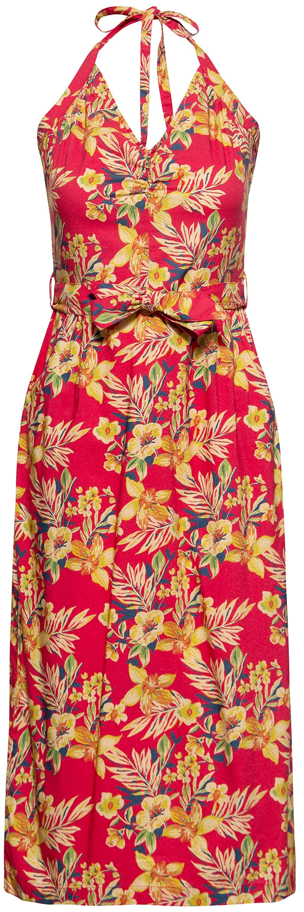 Queen_Kerosin_HAWAII_RED_Hibiscus_Hawaii_SARONG_Neckholder_PENCIL_DRESS_Bleistiftkleid_killer_kirsche_0