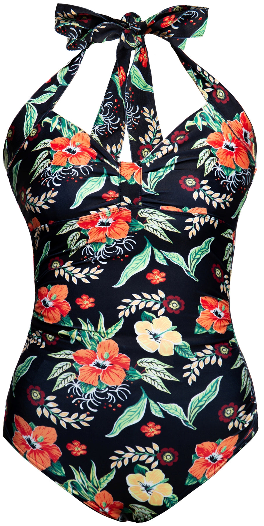 Queen_Kerosin_HIBISKUS_Fifties_FLOWERS_Blumen_Neckholder_BADEANZUG_-_Schwarz_killer_kirsche_0