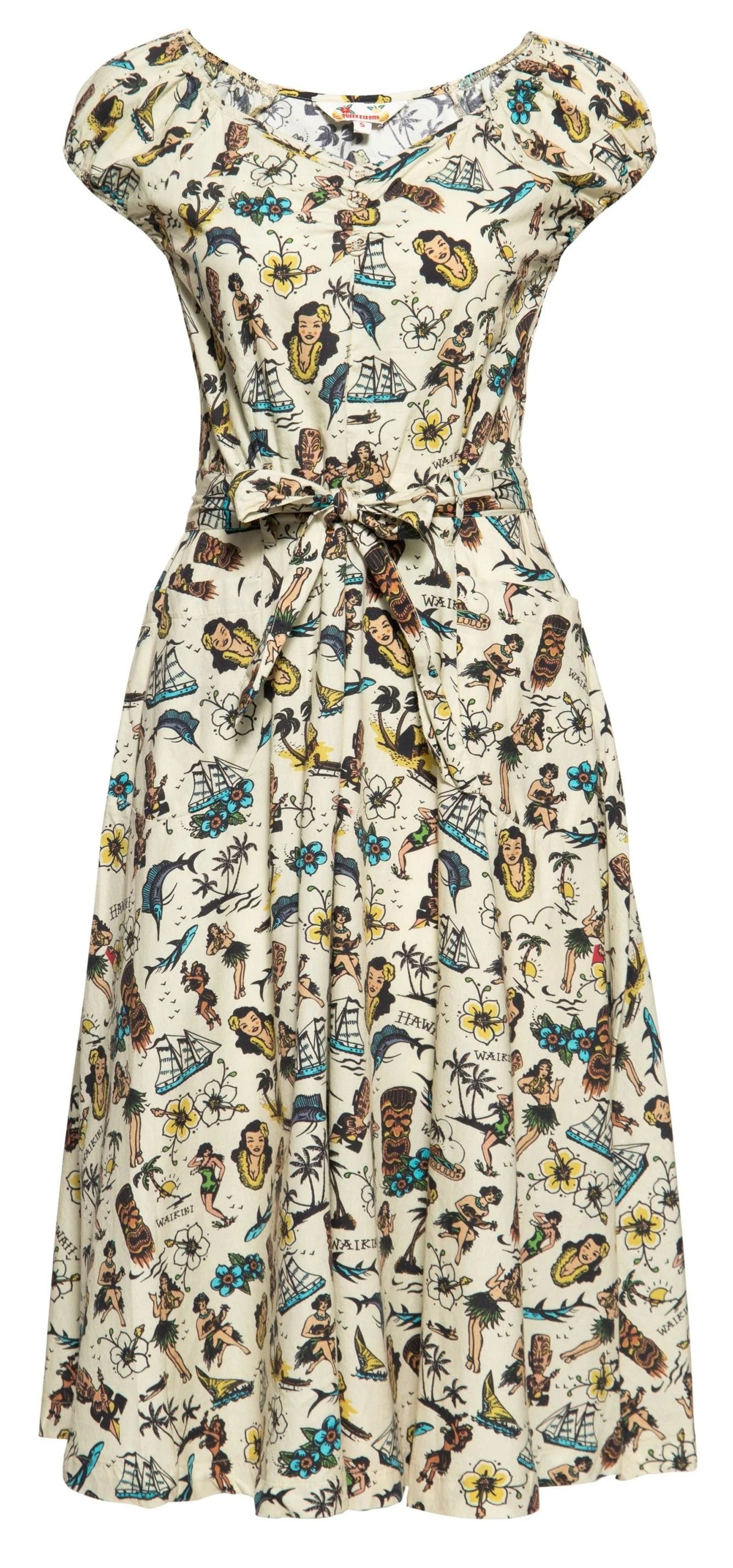 Queen_Kerosin_HULA_HAWAII_Oldschool_Tattoo_Tiki_50s_Retro_SWING_DRESS_Kleid__Off_White-1