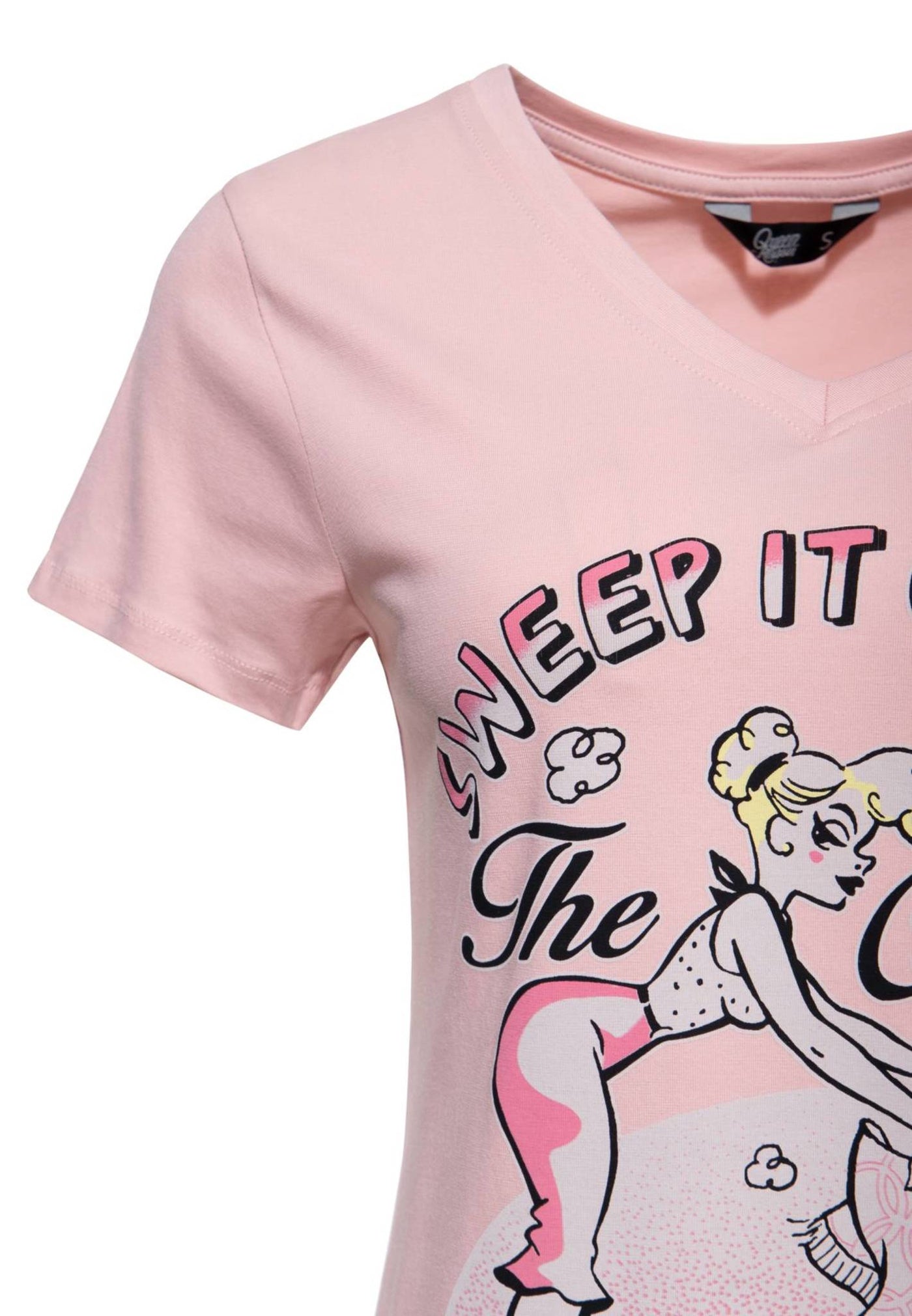 Queen_Kerosin_SWEEP_IT_UNDER__Retro_Pin_Up_MOTIV_V-Neck_Kurzarm_T-SHIRT_Oberteil_-_Peachskin-3k9Vm3ETUdAr6Q
