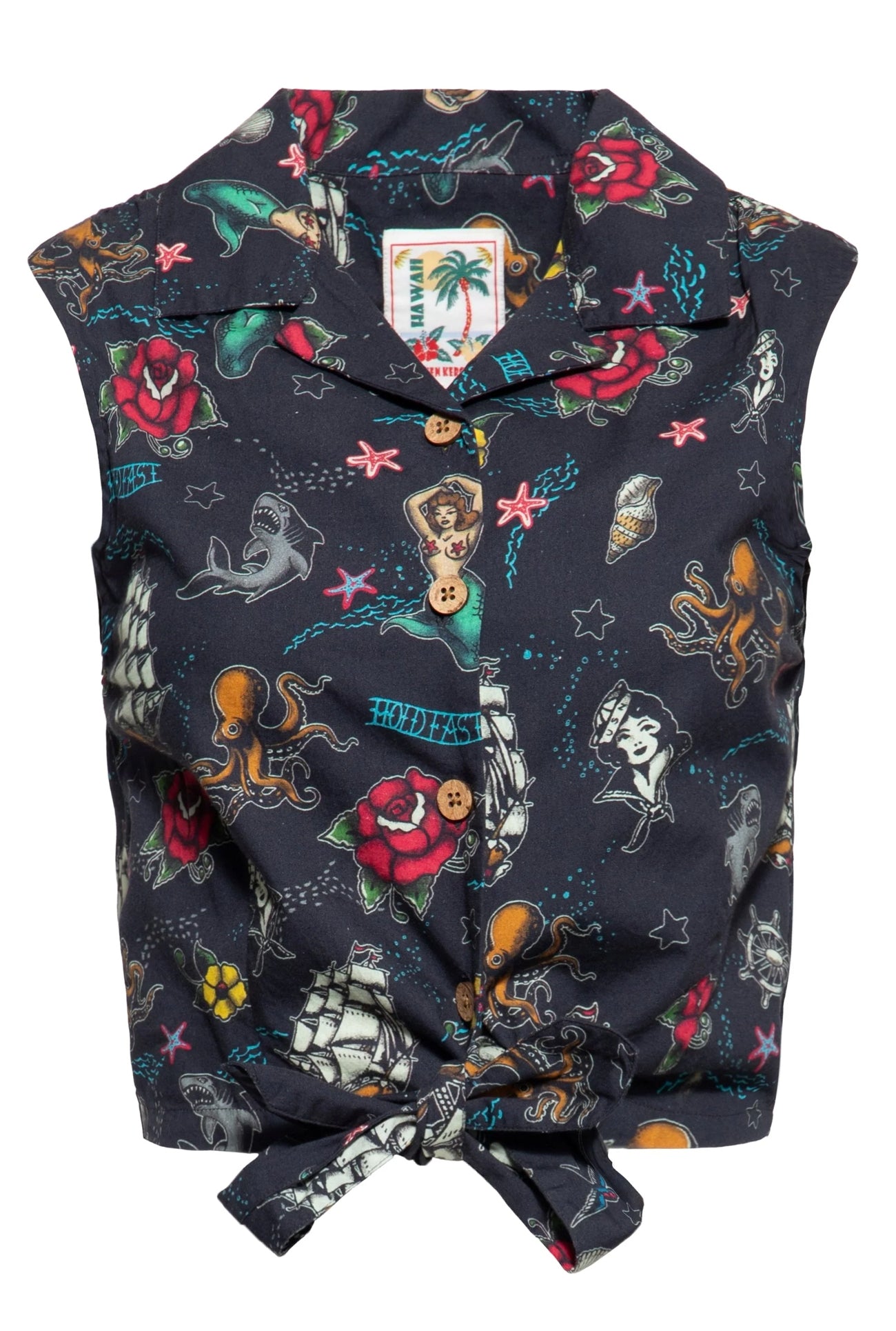 Queen_Kerosin_TATTOO_FLASH_Vintage_Oldschool_Sailor_50s_Kurzarm_TIE_BLOUSE_Knotenbluse_-_Schwarz-1