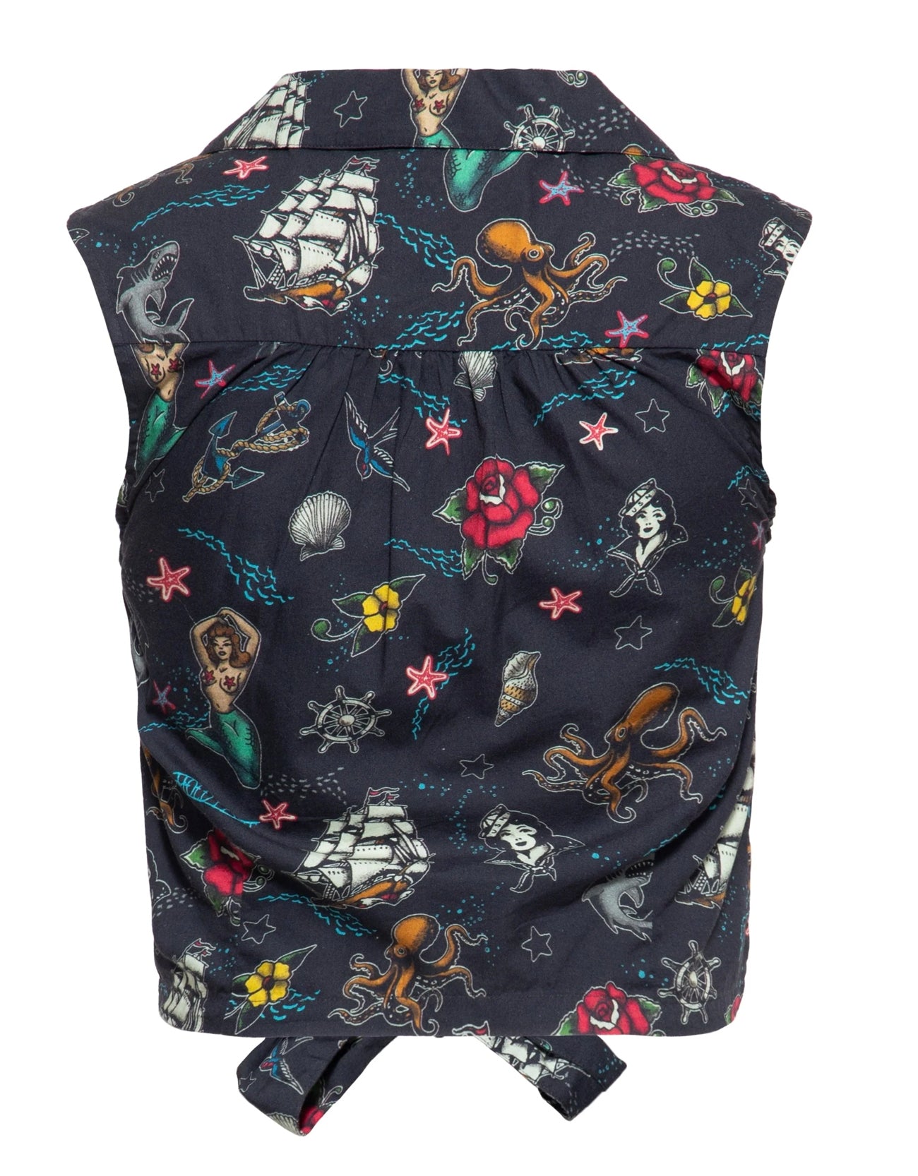 Queen_Kerosin_TATTOO_FLASH_Vintage_Oldschool_Sailor_50s_Kurzarm_TIE_BLOUSE_Knotenbluse_-_Schwarz-2