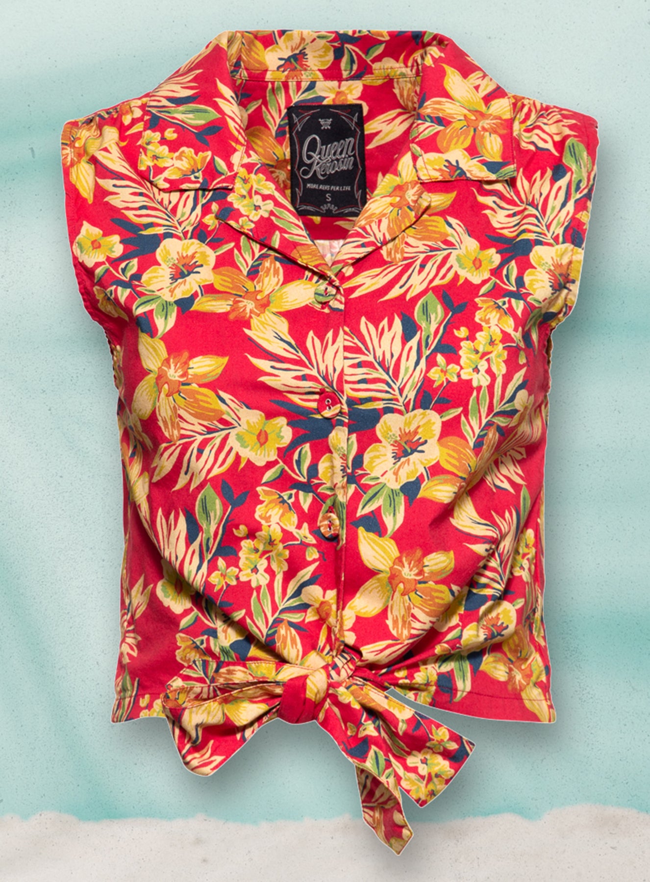 Queen_Kerosin_TIKI_HAWAII_RED_Tropical_Retro_50s_TIE_BLOUSE_Knotenbuse_aermellos_SHIRT_-_Rot_killer_kirsche_2