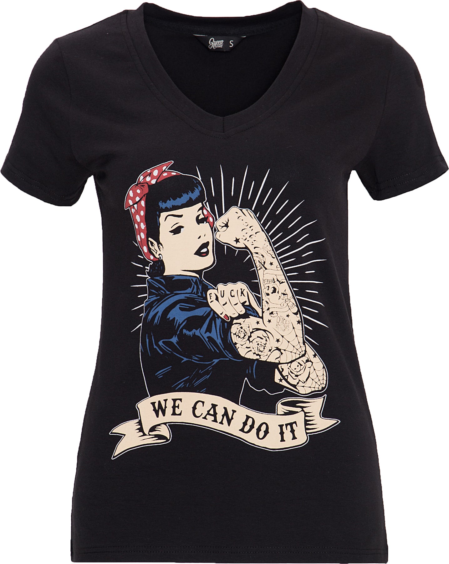 Queen_Kerosin_WE_CAN_DO_IT_Retro_Pin_Up_MOTIV_V-Neck_Kurzarm_T-SHIRT_Oberteil_Killer_Kirsche-1